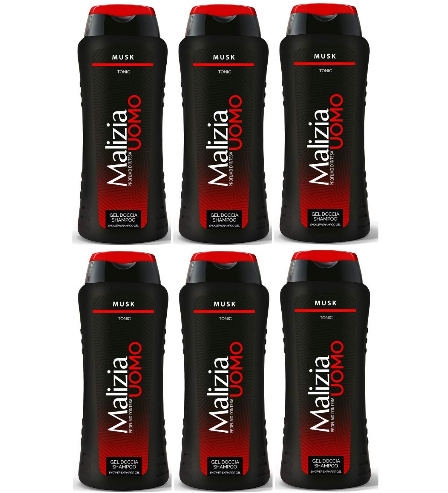 Malizia MALIZIA UOMO Musk Pack of 6 bottles of 2-in-1 shower gel and shampoo 250 ml