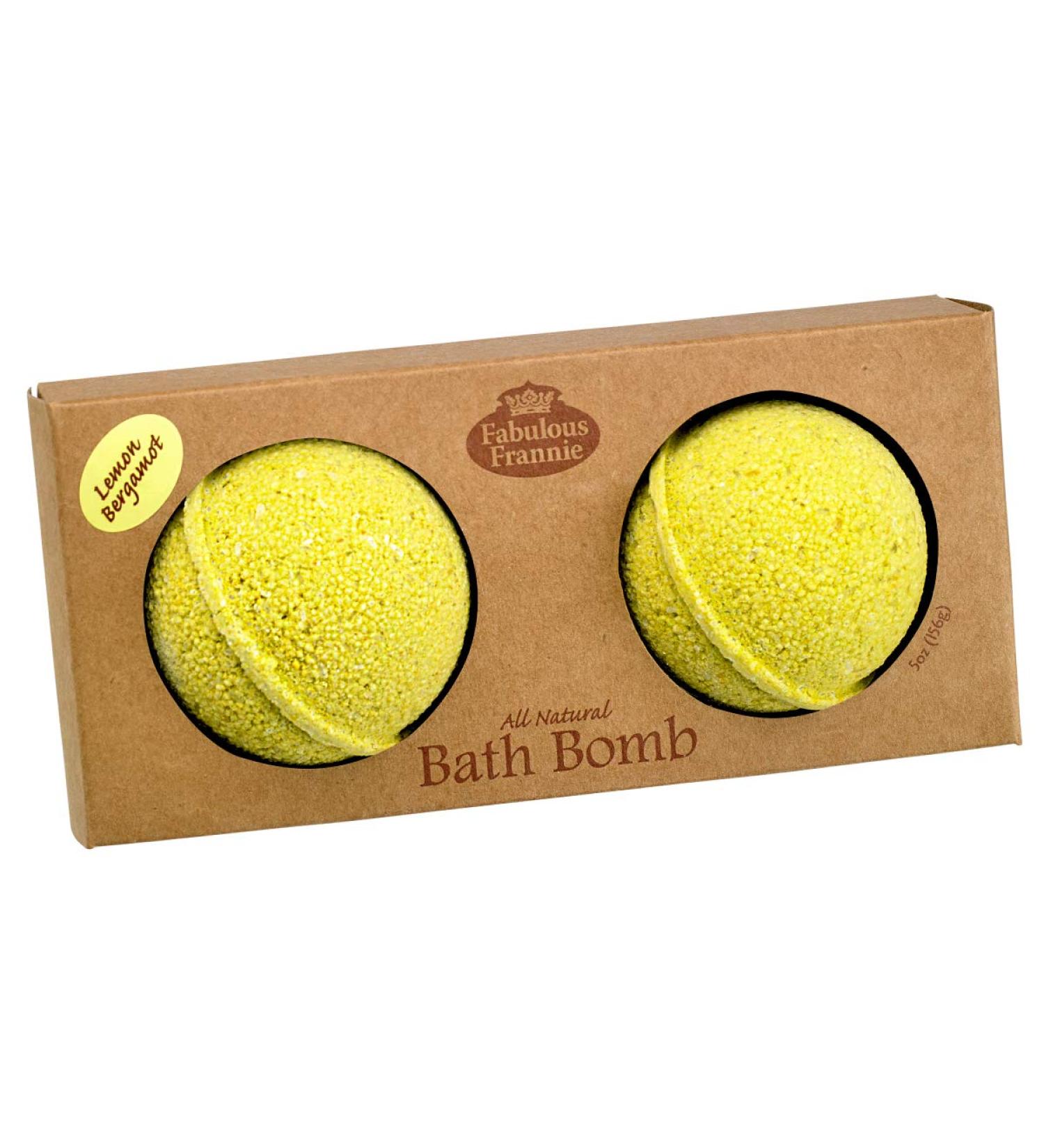 Fabulous Frannie Lemon Bergamot Natural Handmade Bath Bomb Set Rich in Essential Oil Salt Coconut Oil Witch Hazel Fizzies to Moisturize Skin 2 pk 2.5oz each