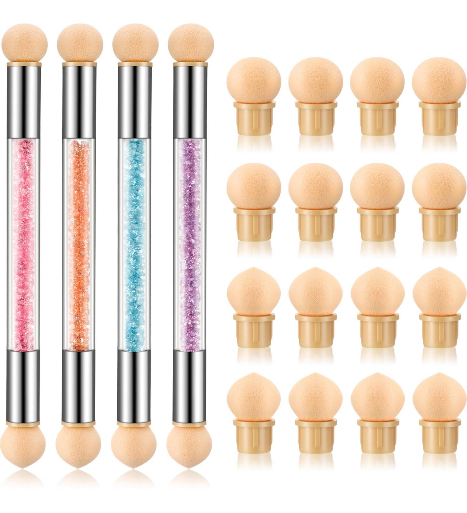 4-Piece Sponge Nail Brush Set with Double Head & 16 Replacement Heads - Nail Design Manicure Tools in Pink, Purple, Champagne, Blue - Buy Online on GoSupps.com