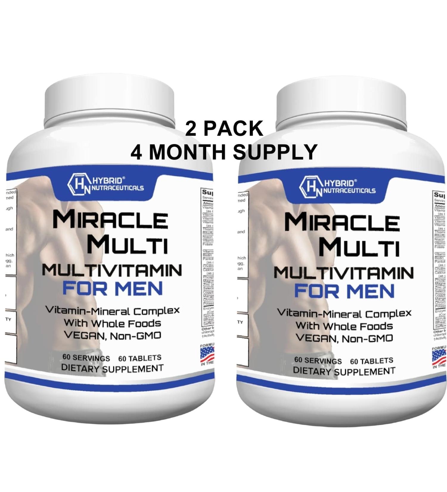 MiracleMulti Best Multivitamin for Men Vitamin and Mineral Supplement with Probiotics Superfood Enzyme Blend: Support for Heart Prostate Stamina Energy: Non-GMO (2-Pack 120 Tablets) - Buy Online on GoSupps.com