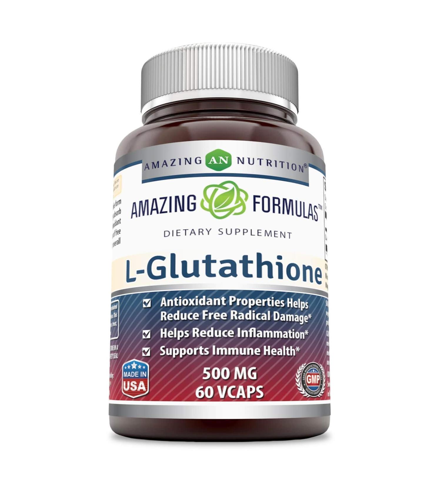 Amazing Formulas Reduced L-Glutathione 500mg 60 Veggie Capsules - Antioxidant with Immune Health Support, Non-GMO & Gluten Free - 60 Count - Buy Online on GoSupps.com