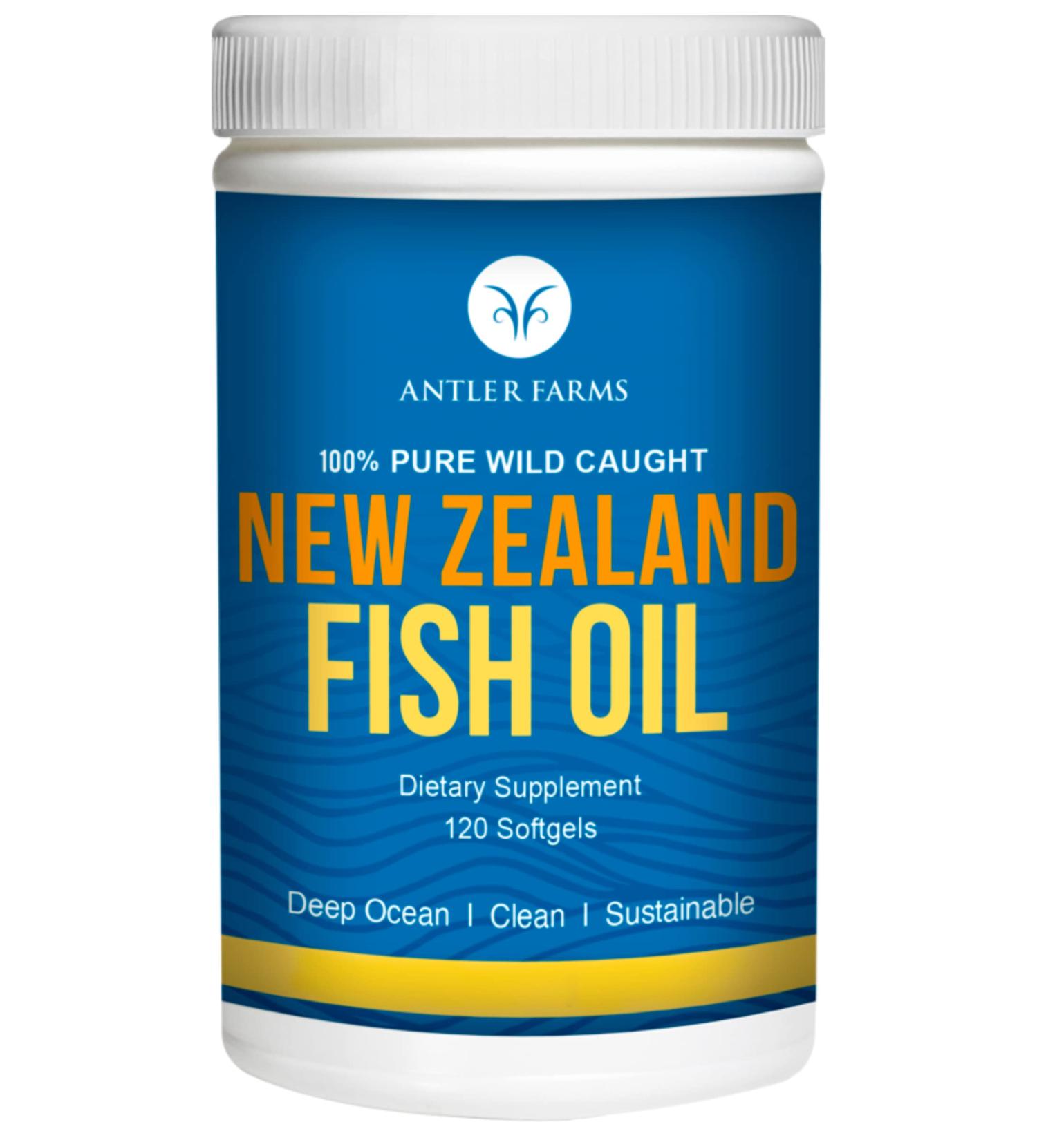 Antler Farms - 100% Pure Wild Caught New Zealand Fish Oil from Deep Ocean Cold Water Fish 120 Softgels - Clean Fresh Omega-3 EPA + DHA Supplement Keto Friendly Super Clean - Buy Online on GoSupps.com