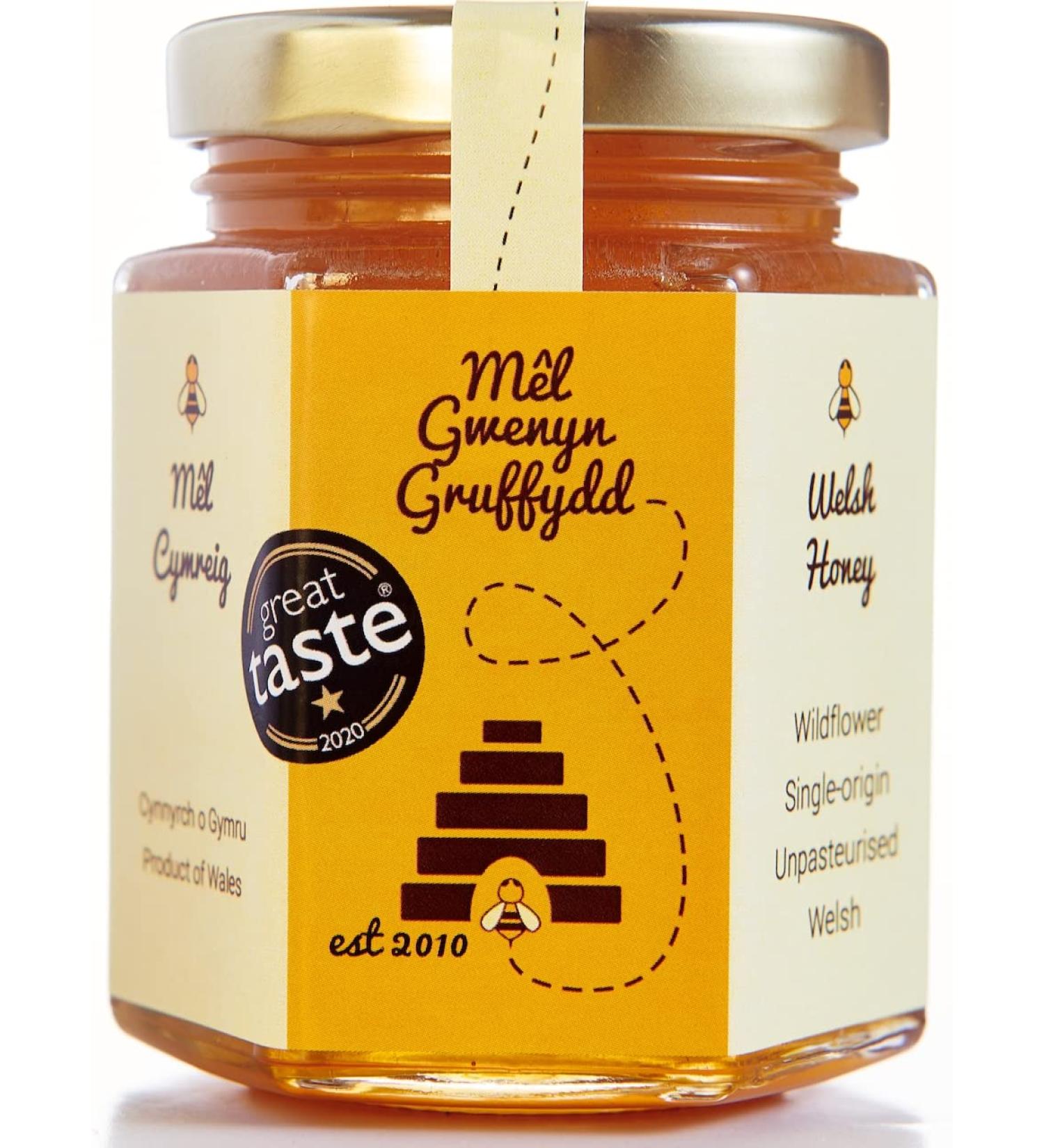 Pure and Natural Honey Single Origin By M l Gwenyn Gruffydd Honey | Local Welsh Wildflower Unpasteurised | 227g Glass Jar | Pure Natural Honey | Raw Welsh Honey | Wildflower Honey - Buy Online on GoSupps.com