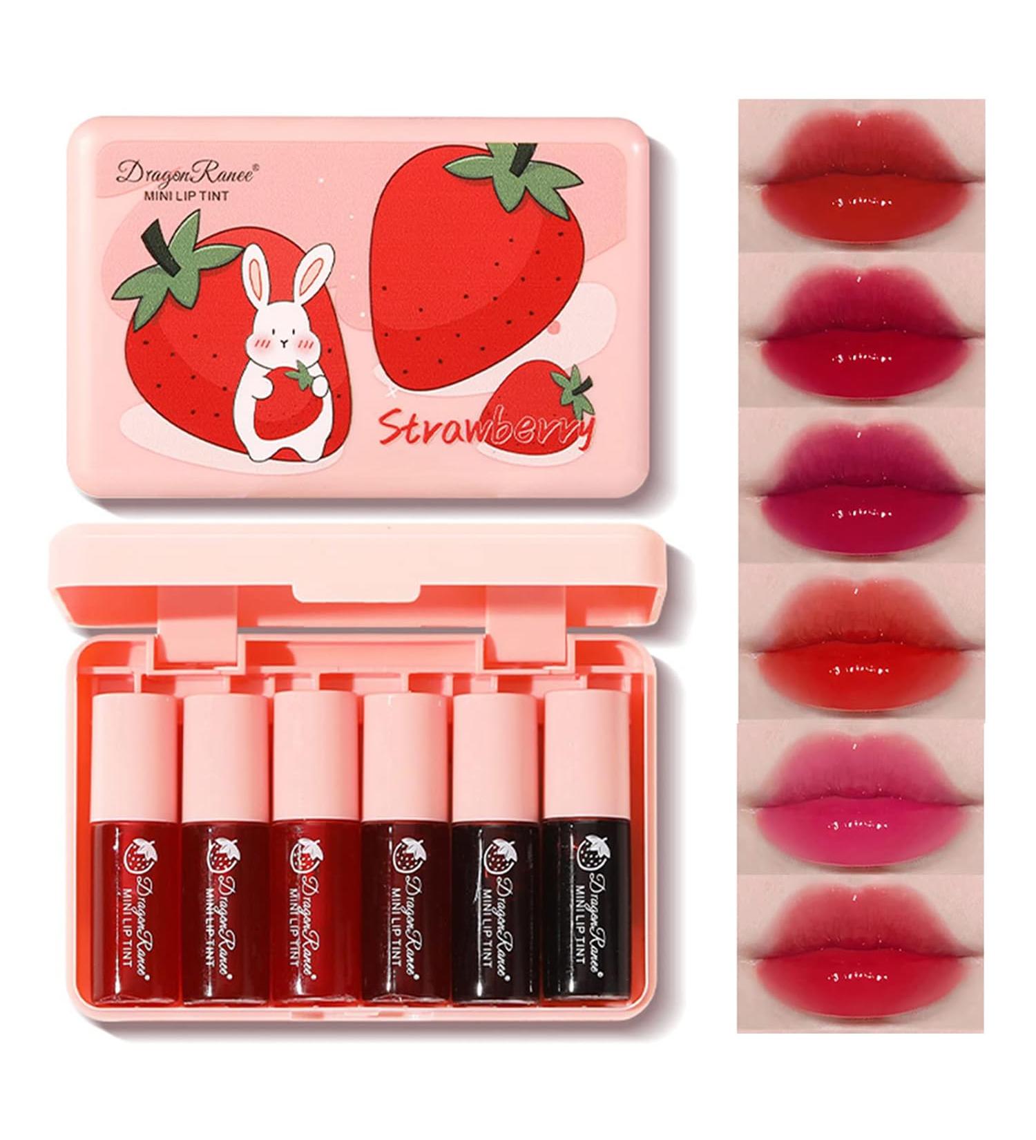 Shop 6 Colors Lip Tint Stain Mini Liquid Lipstick | Korean Moisturizing Velvet Lip Tint & Waterproof Longwear Blush - Vivid Strawberry Shades - Buy Online on GoSupps.com