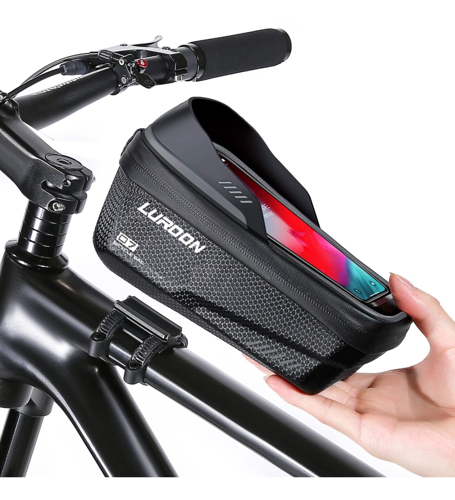 Waterproof Bike Holder & Cell Phone Bag for Smartphones Up to 6.9 inches | Luroon Bicycle Handlebar Bag with Rain Hood - Gray - Buy Online on GoSupps.com