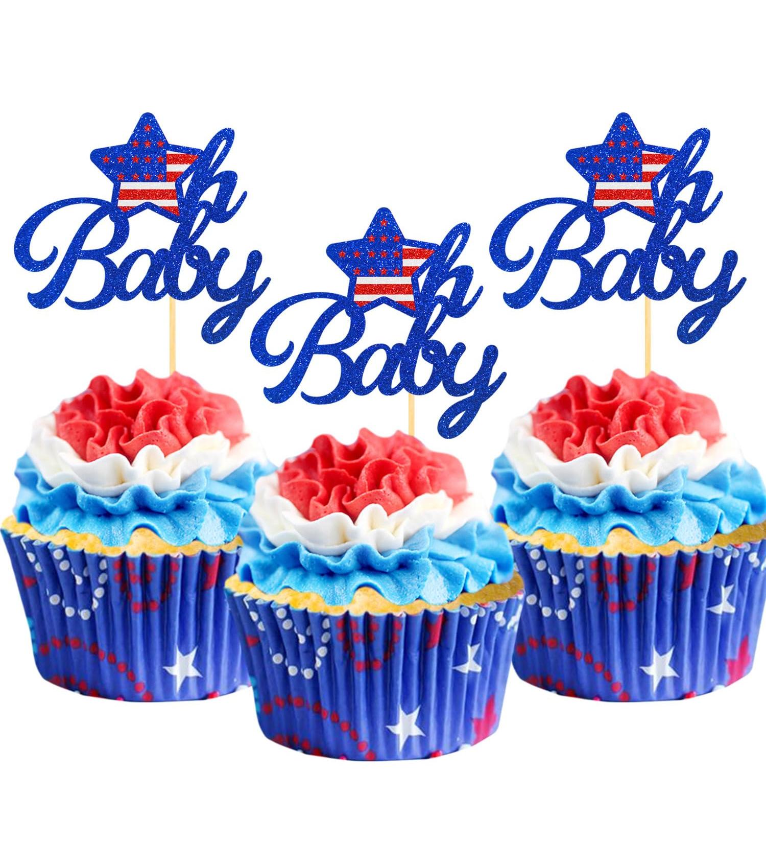 24Pcs Oh Baby Independence Day Cupcake Toppers 4th of July Cake Toppers for Oh Baby Cake Toppers for USA Day Patriotic Baby Shower Party Supplies (Oh Baby) - Buy Online on GoSupps.com