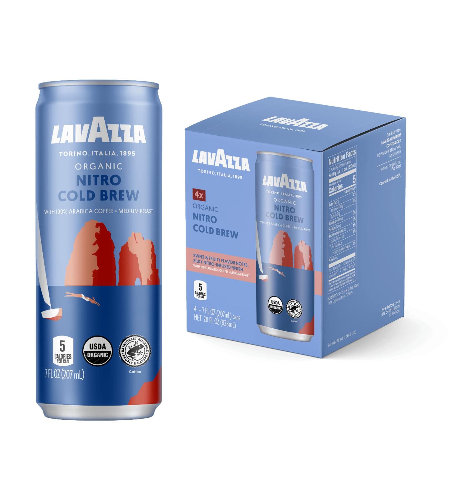 Lavazza Organic Nitro Cold Brew Coffee 4-Pack - 7oz Cans, Medium Roast - Buy Online on GoSupps.com