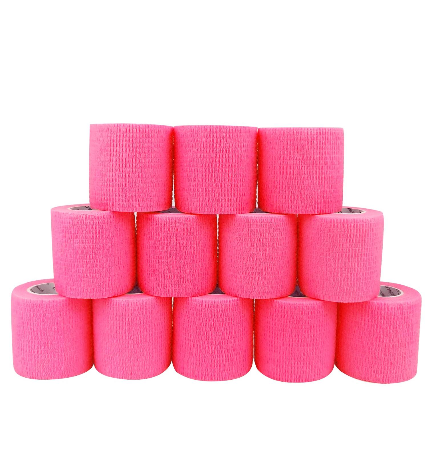 COMOmed Self Adherent Cohesive Bandage 2x5 Yards - 12 Rolls Hot Pink First Aid Wrap for Sprains & Swelling - Buy Online on GoSupps.com