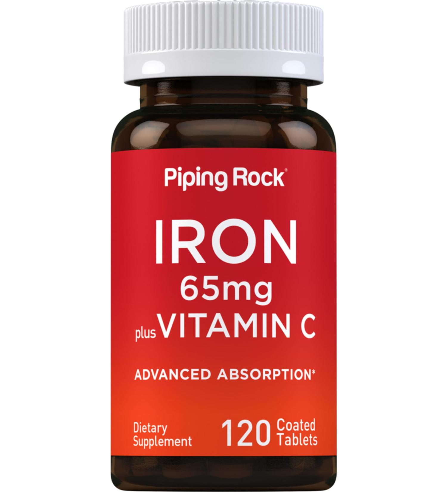 Piping Rock Iron Supplement 65 mg with Vitamin C | 120 Tablets | Advanced Absorption | Vegetarian Non-GMO and Gluten Free - Buy Online on GoSupps.com