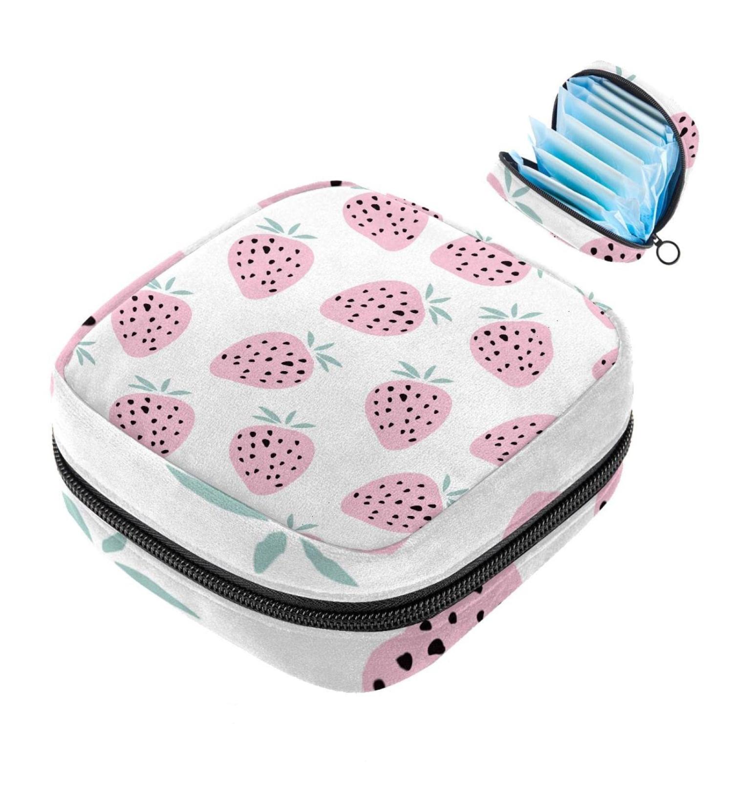 Rosa Summer Fruit Strawberry Menstruation Pad & Cup Storage Bag - Portable Zipper Pouch for Women & Teens - Buy Online on GoSupps.com