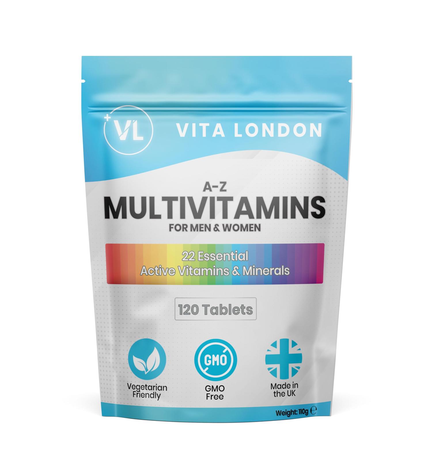 Multivitamin Tablets for Women & Men | 22 Essential Active Multi Vitamins & Minerals | 4 Month Supply (Tablet not Powder or Multivitamins Capsule) | UK Made Supplements 120 count (Pack of 1) - Buy Online on GoSupps.com