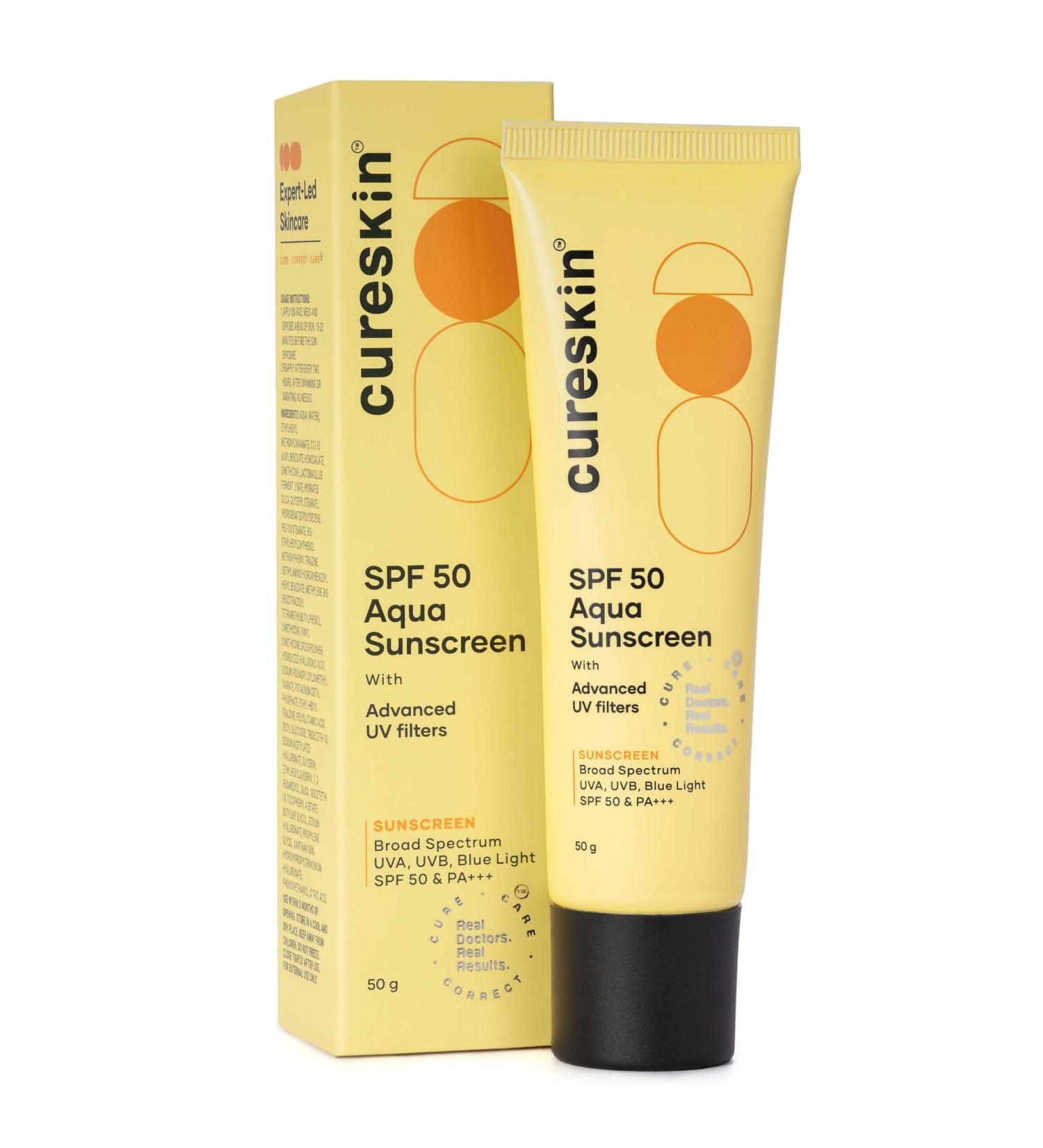 Cureskin SPF 50 Aqua Sunscreen with Advanced UV Filters | Broad Spectrum Sun UVA UVB Blue Light Protection SPF 50 & PA+++ 1.76 Ounce (Pack of 1) - Buy Online on GoSupps.com