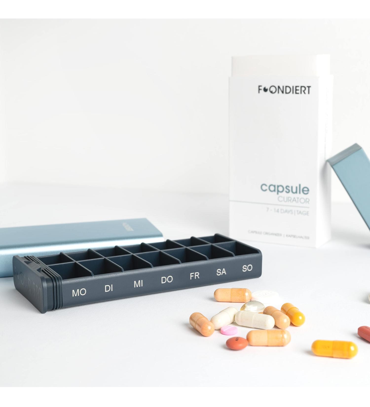 Foond Design Tablets Organizer - High-Quality Aluminum Pill Case for 7-14 Days BPA Free Metallic Blue - Buy Online on GoSupps.com