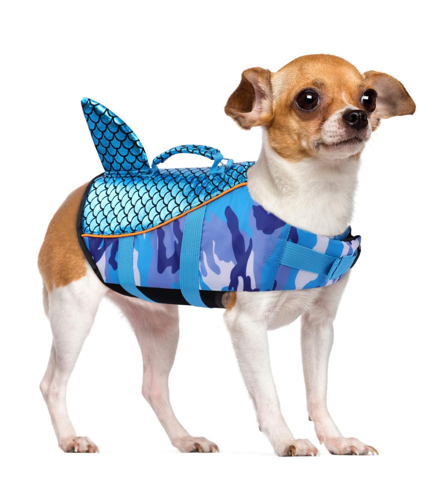Cit toile Dog Life Jacket - Reflective Shark Swim Vest for Small Medium & Large Dogs | Safe & Stylish Blue Camo Design - Buy Online on GoSupps.com