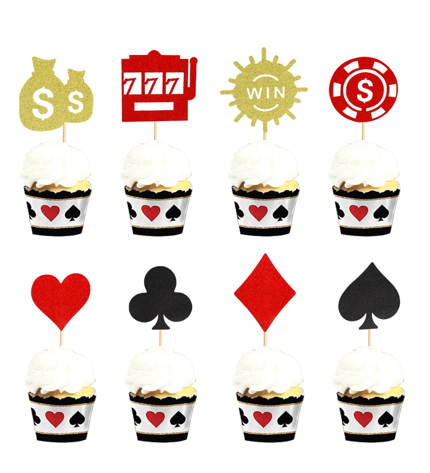Arthsdite 24 Pcs Casino Poker Theme Party Decorations Poker Heart Cupcake Toppers Las Vegas Casino Night Cake Decorations Playing Card Toothpicks Fruit Food Picks Birthday Party Favors Supplies - Buy Online on GoSupps.com