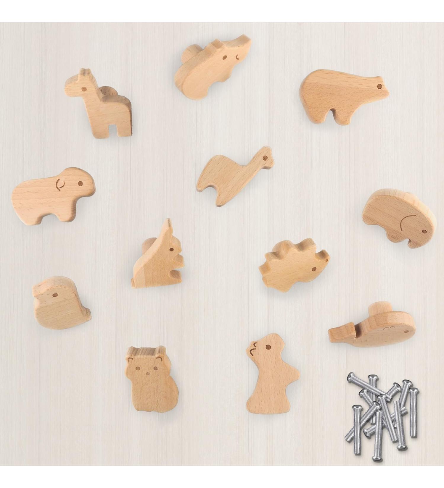 Pyrrhonian 12 STK Animal Shape Wooden Cabinet Buttons for Children's Rooms Furniture Handles with Screws - Buy Online on GoSupps.com