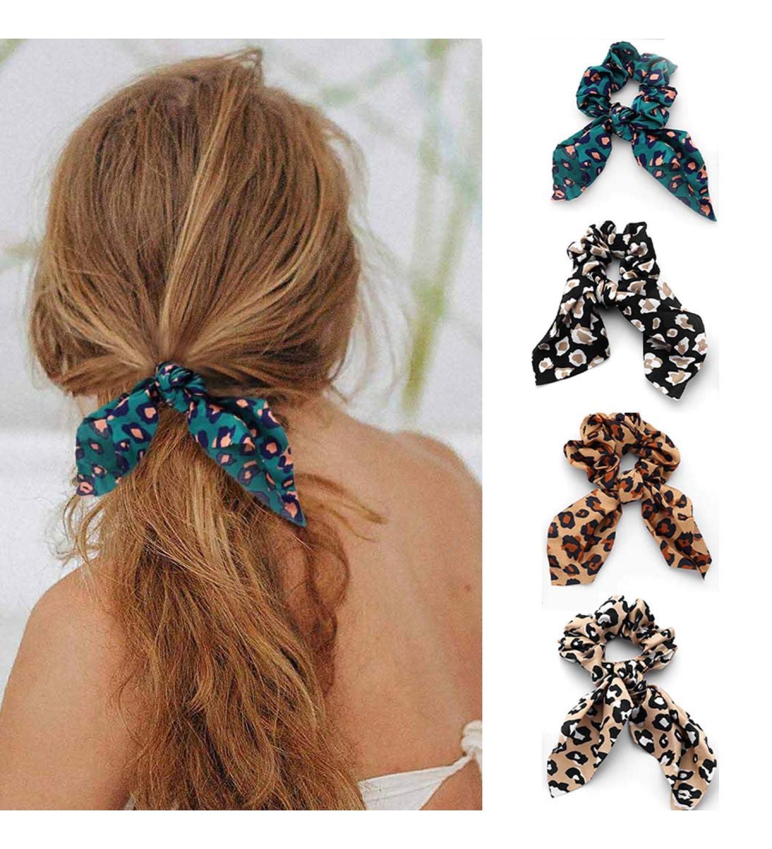 Bartosi Bow Hair Scrunchies - Rabbit Bunny Ear Hair Bands for Women - Pack of 4 Black Leopard - Fashion Hair Accessories - Buy Online on GoSupps.com