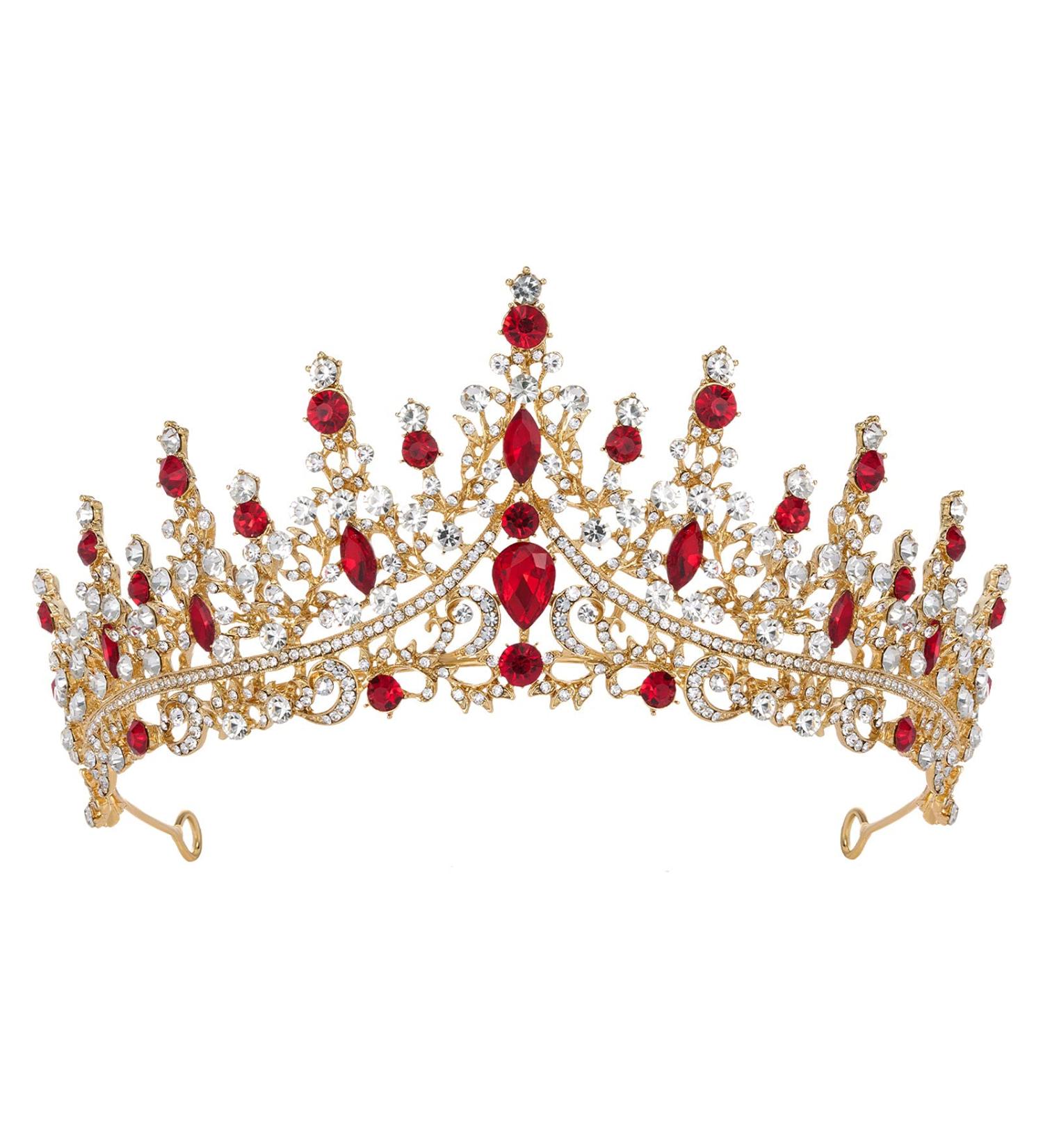 SWEETV Crystal Royal Queen Crown Tiara - Rhinestone Princess Headband for Prom & Birthday in Red - Buy Online on GoSupps.com