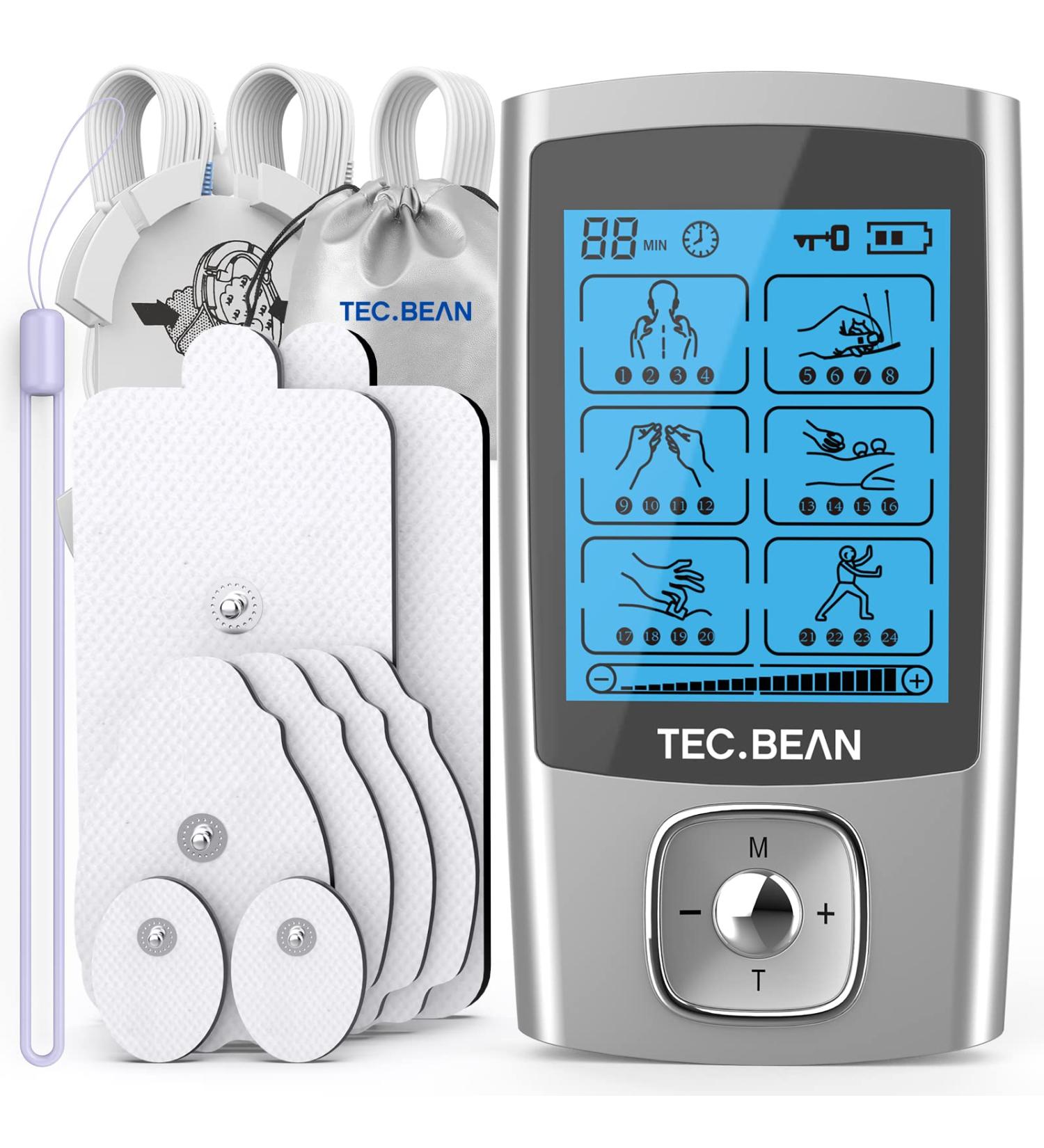 TEC.BEAN 24 Modes TENS Unit Muscle Stimulator + 8 Electrode Pads | Rechargeable Electric Pulse Massager for Pain Relief Therapy - Buy Online on GoSupps.com
