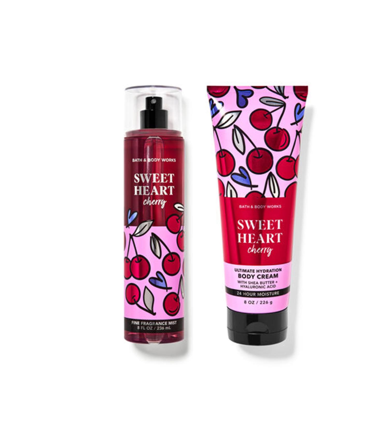 MYT BBW - Bath and Body - SweetHeart Cherry - 2 pc Bundle - Duo - Fine Fragrance Mist 8 oz. ULtimate Hydration Body Cream 8 oz. - 2 Piece Set Pink