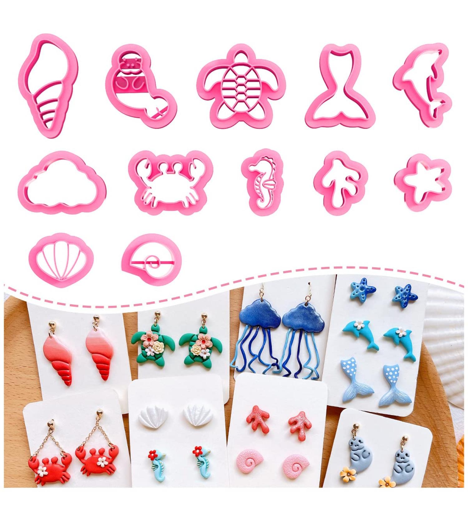 Ocean Polymer Clay Cutters - 12 Sea Life Shapes for Jewelry Making | Coastal Earring Cutters for DIY Polymer Clay Crafts - Buy Online on GoSupps.com