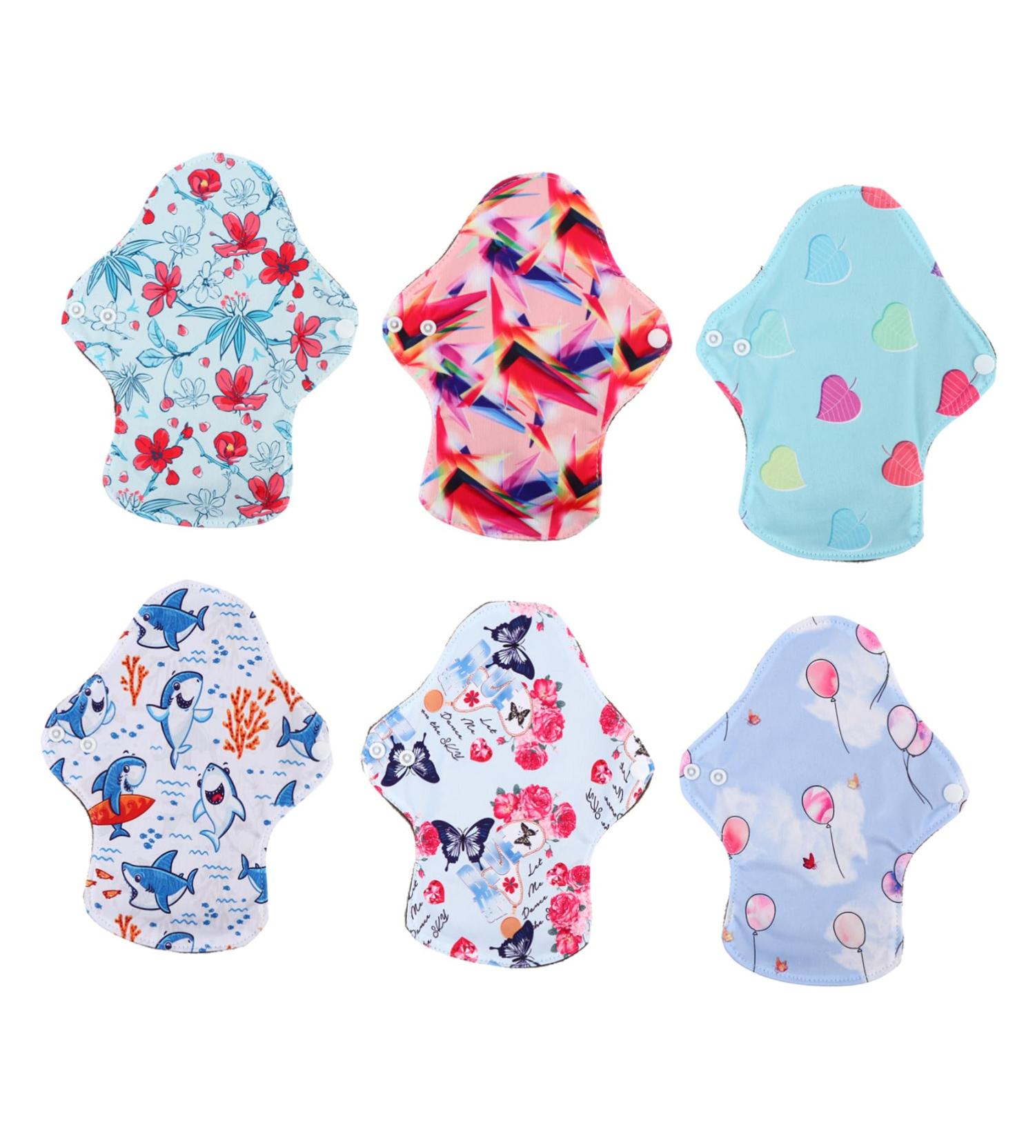 Washable Bamboo Carbon Fiber Light Incontinence Pads - Reusable Mama Cloth Menstrual Pad Liners | Pack of 6 - Buy Online on GoSupps.com