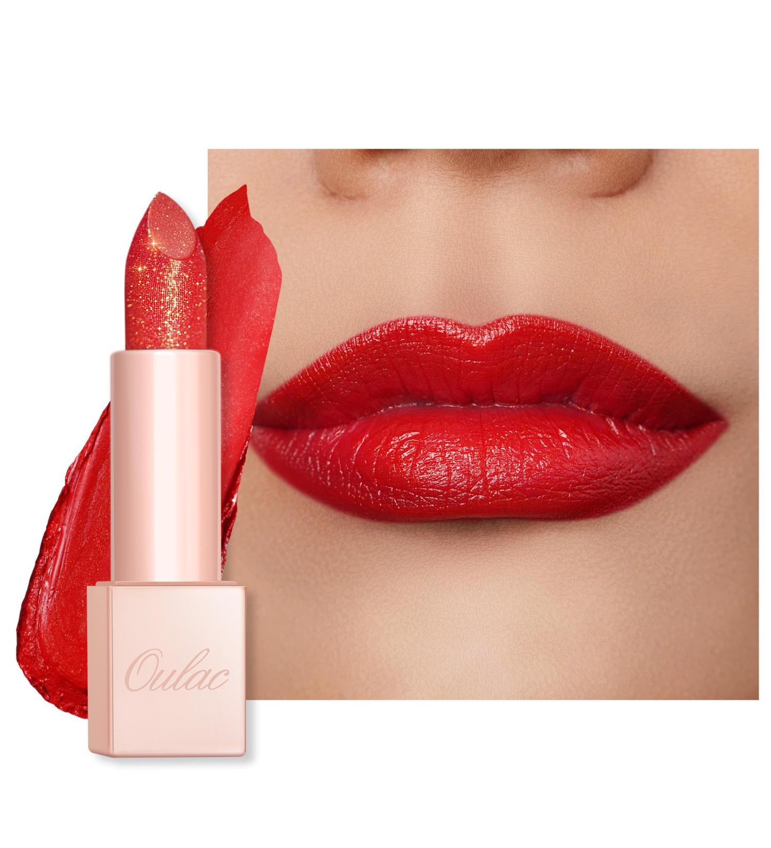 Oulac Moisture Shine Lipstick Red Coral - Vegan Shimmering Lip Care Creamy Texture & Hydration for Luscious Lips - Buy Online on GoSupps.com
