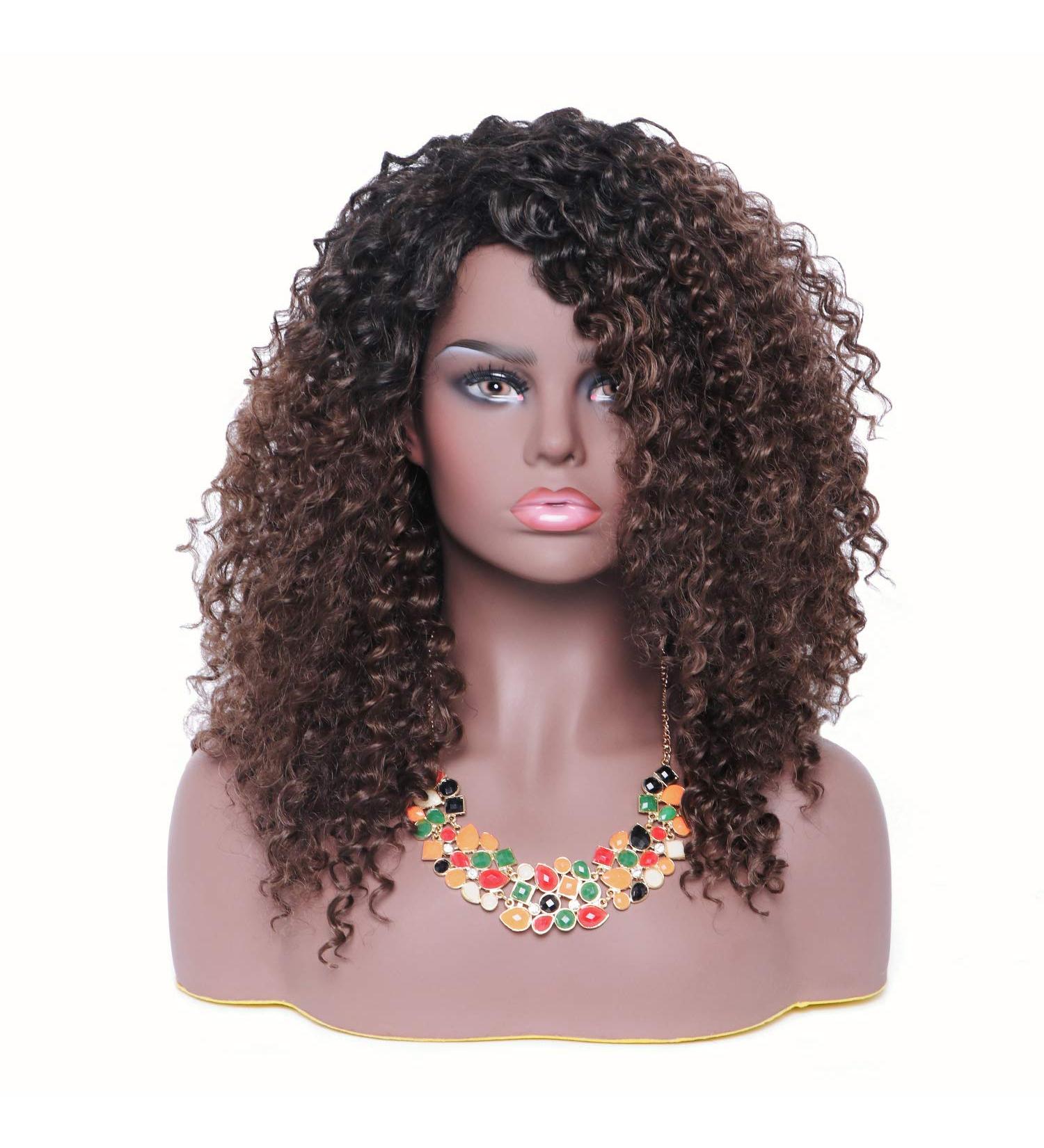 Hiaysan Ombre Brown Wig with Dark Roots | Natural Synthetic Afro Hair for Black Women - International Shipping - Buy Online on GoSupps.com