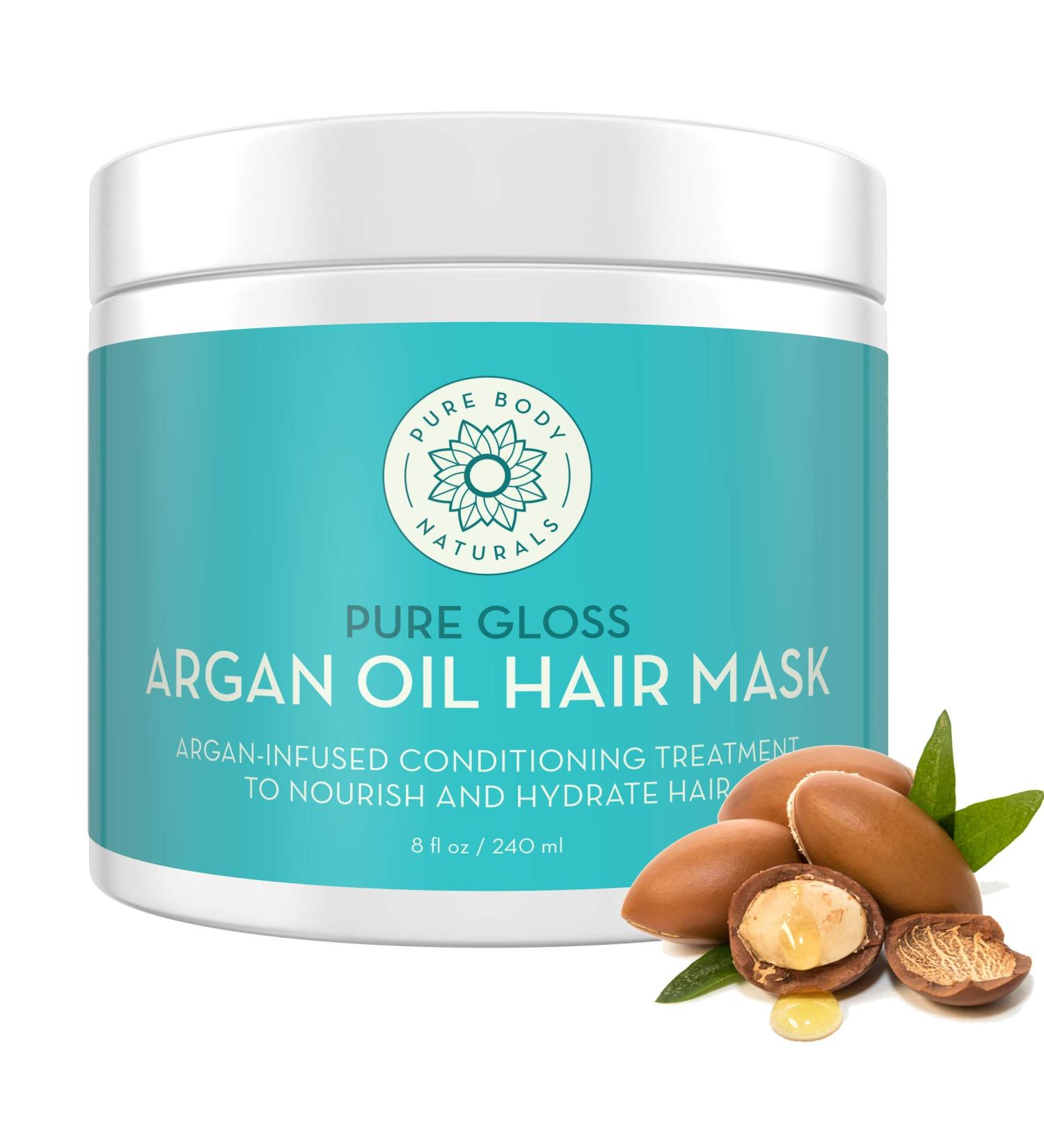 Pure Body Naturals Argan Oil Hair Mask - 8 fl oz Deep Conditioning Treatment for Damaged Hair - Buy Online on GoSupps.com