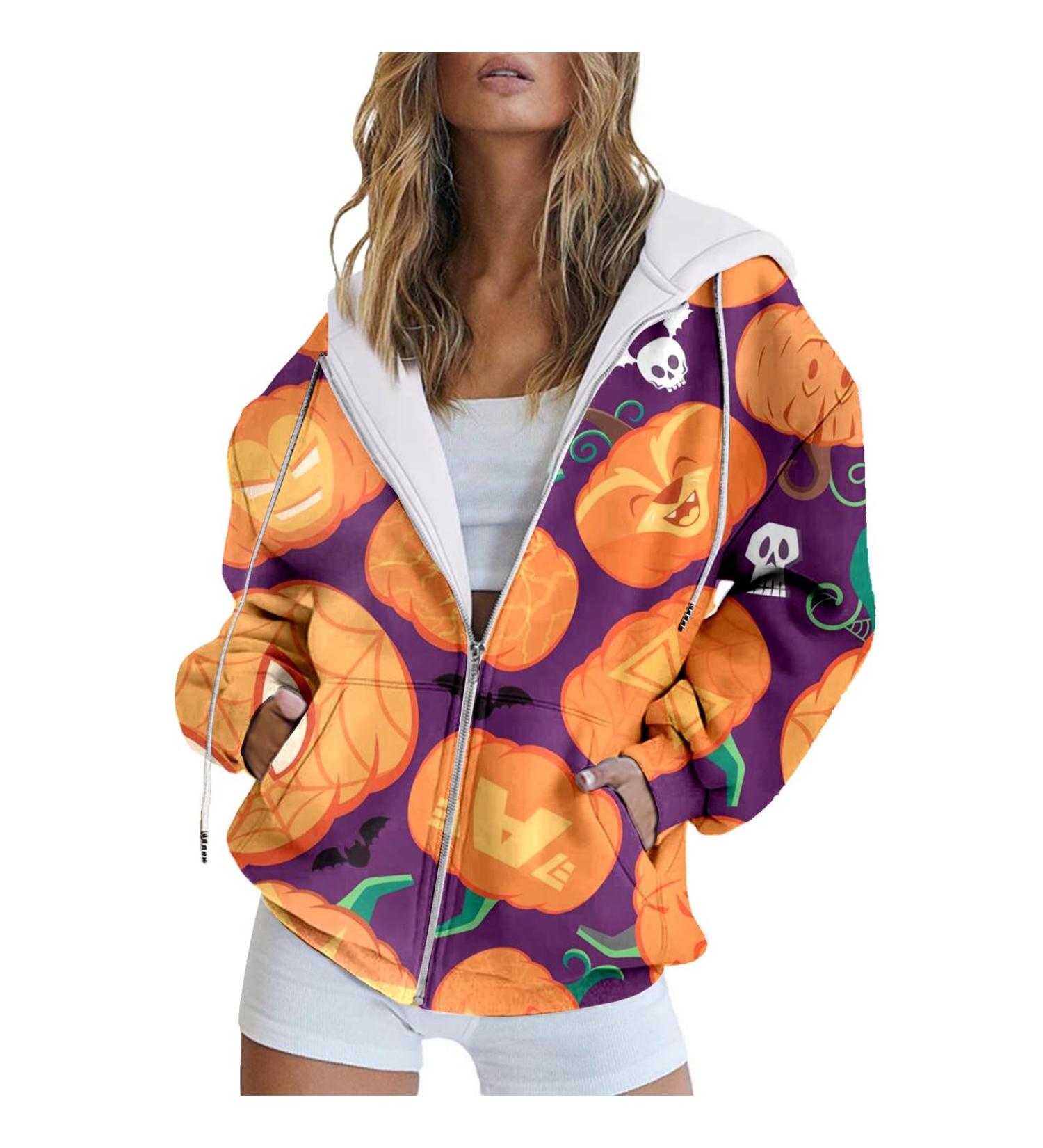 Halloween Costumes Bat Hooded Sweatshirt Long Sleeve Pocket Zipper Sport Coat Loose Workout Jackets for Women Medium Purple - Buy Online on GoSupps.com