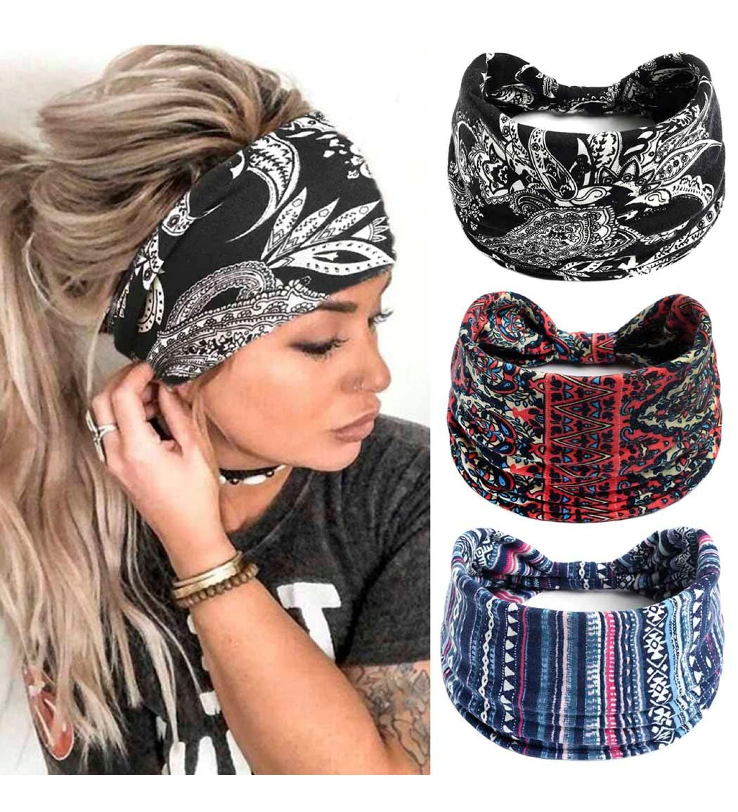Zoestar Wide Headband - Vintage Knotted Turban Hair Wraps for Women & Girls - 3-Pack Black Stretch Twist Forehead Ligaments - Buy Online on GoSupps.com