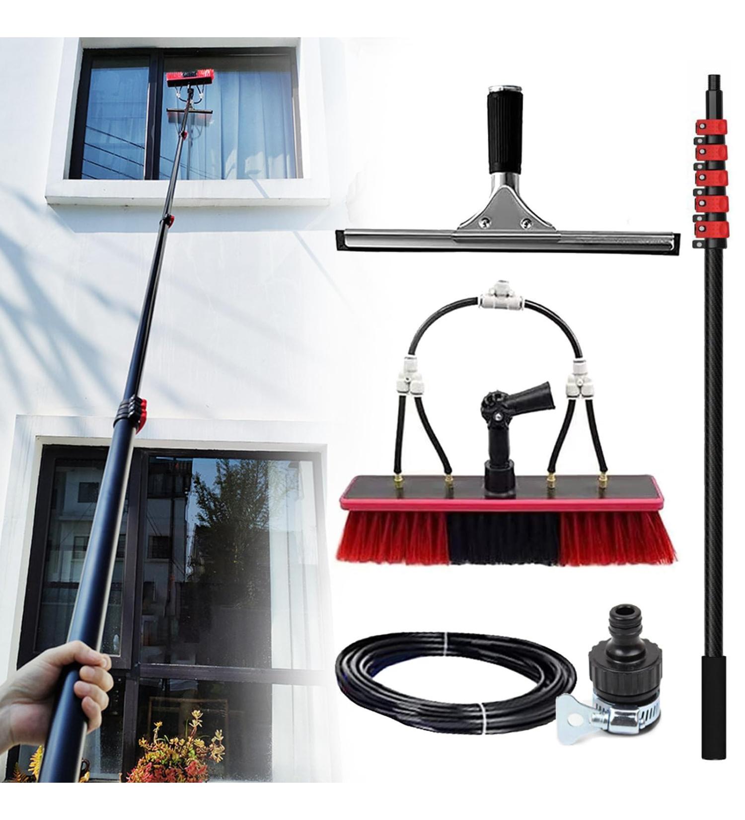 Window Cleaning Telescopic Pole Long Reach Conservatory Roof Cleaner Equipment With Squeegee &Hose Tap Connector&12+8m Water Pipe Combination Water Fed Telescopic Brush 30FT - Buy Online on GoSupps.com