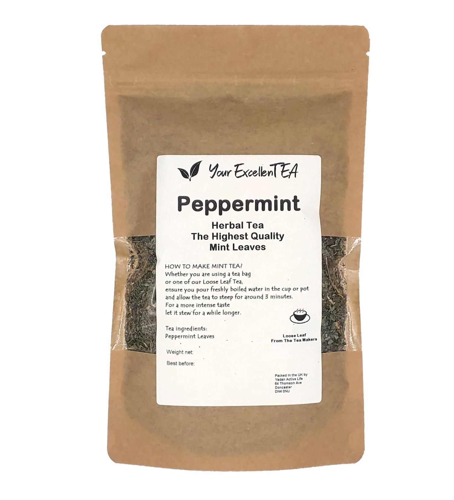 Your ExcellenTEA - Peppermint Loose Leaf Herbal Tea Pure Strong Mint Herbs Leaves Caffeine Free 100g Peppermint 100g - Buy Online on GoSupps.com