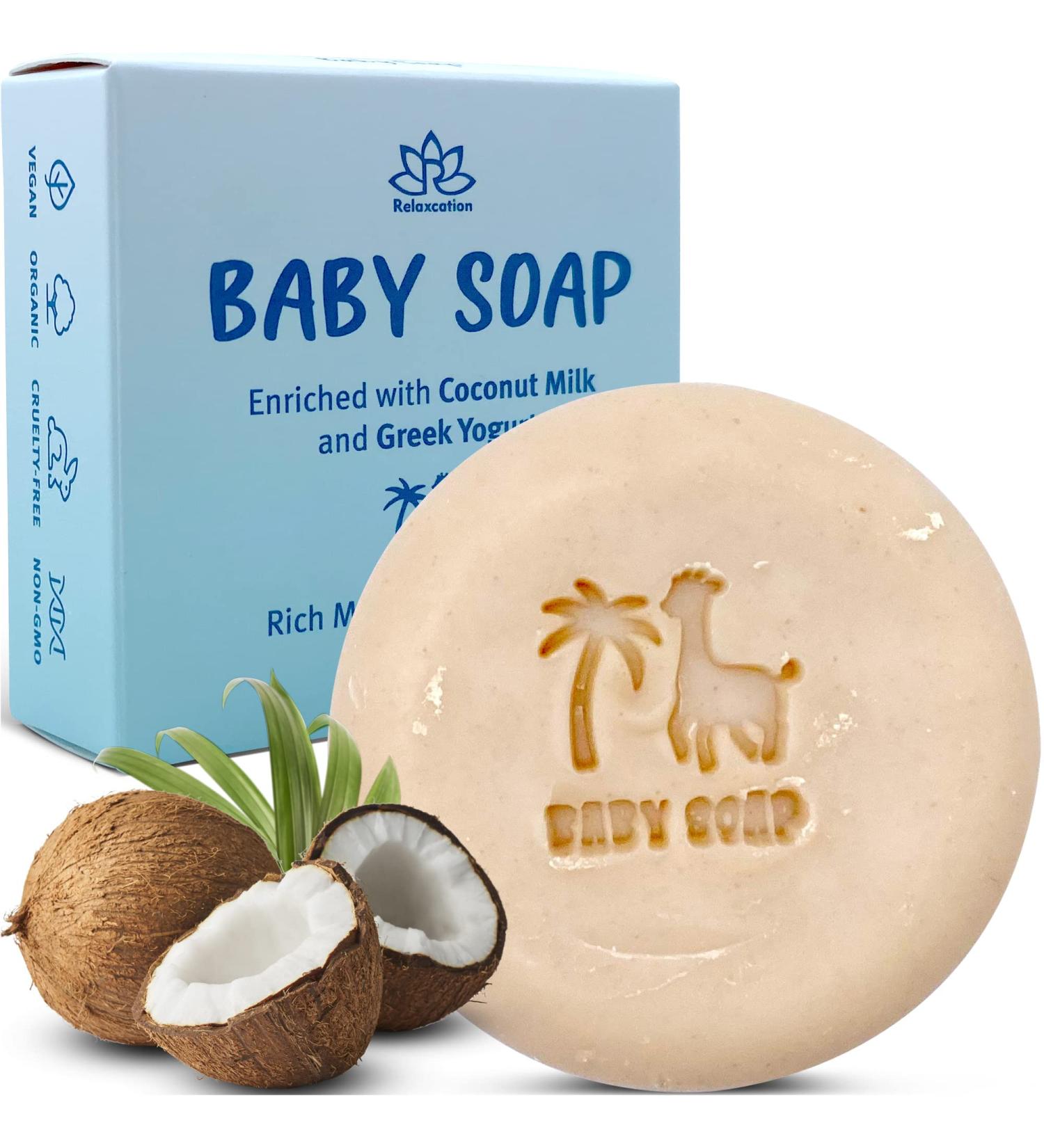 Organic Baby Soap Bar with Greek Yogurt & Coconut Milk - Handmade in USA - Gentle & Moisturizing for Delicate Skin - Buy Online on GoSupps.com
