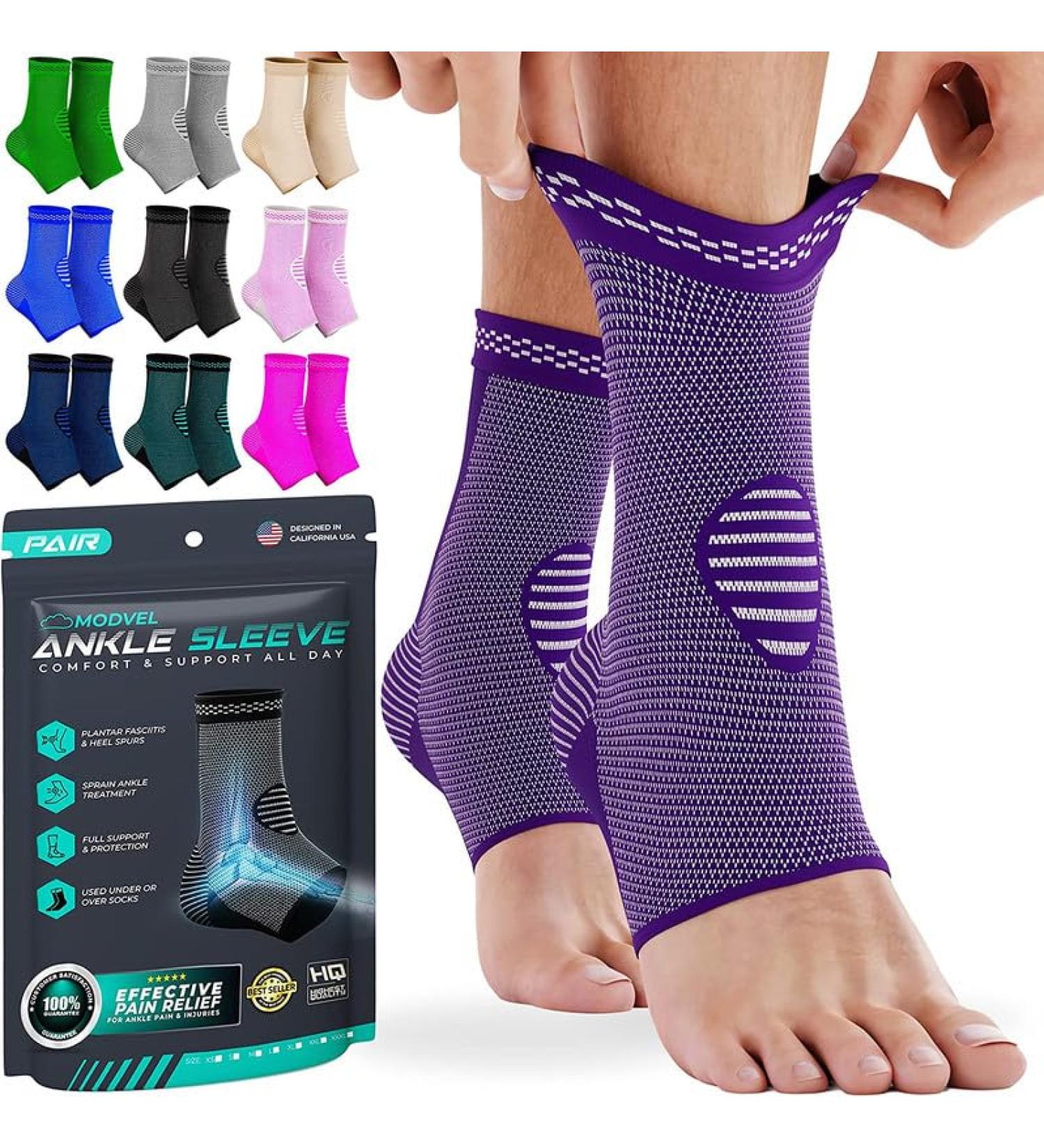 Modvel Foot & Ankle Brace Socks - Compression Sleeve for Sprained Ankle Support Tendonitis & Arthritis - Adjustable Ankle Brace for Men & Women - Sports & Running - Small T Purple - Buy Online on GoSupps.com