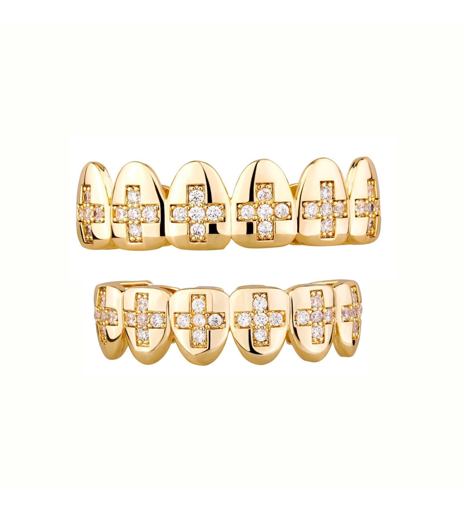 Men's Personalised Big Gold Teeth Grillz Patchwork Braces with Iced Out Round Zirconium Halloween Cosplay Party Tooth Rapper Gift for Women Men - Buy Online on GoSupps.com