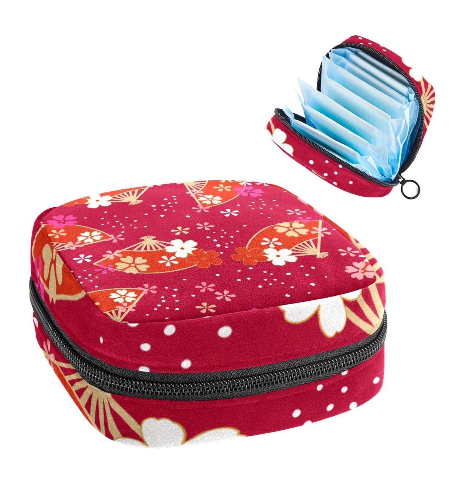 Red Japanese Women's Period Storage Bag | Menstrual Cup & Tampon Organizer | Stylish & Portable for Teen Girls - Buy Online on GoSupps.com