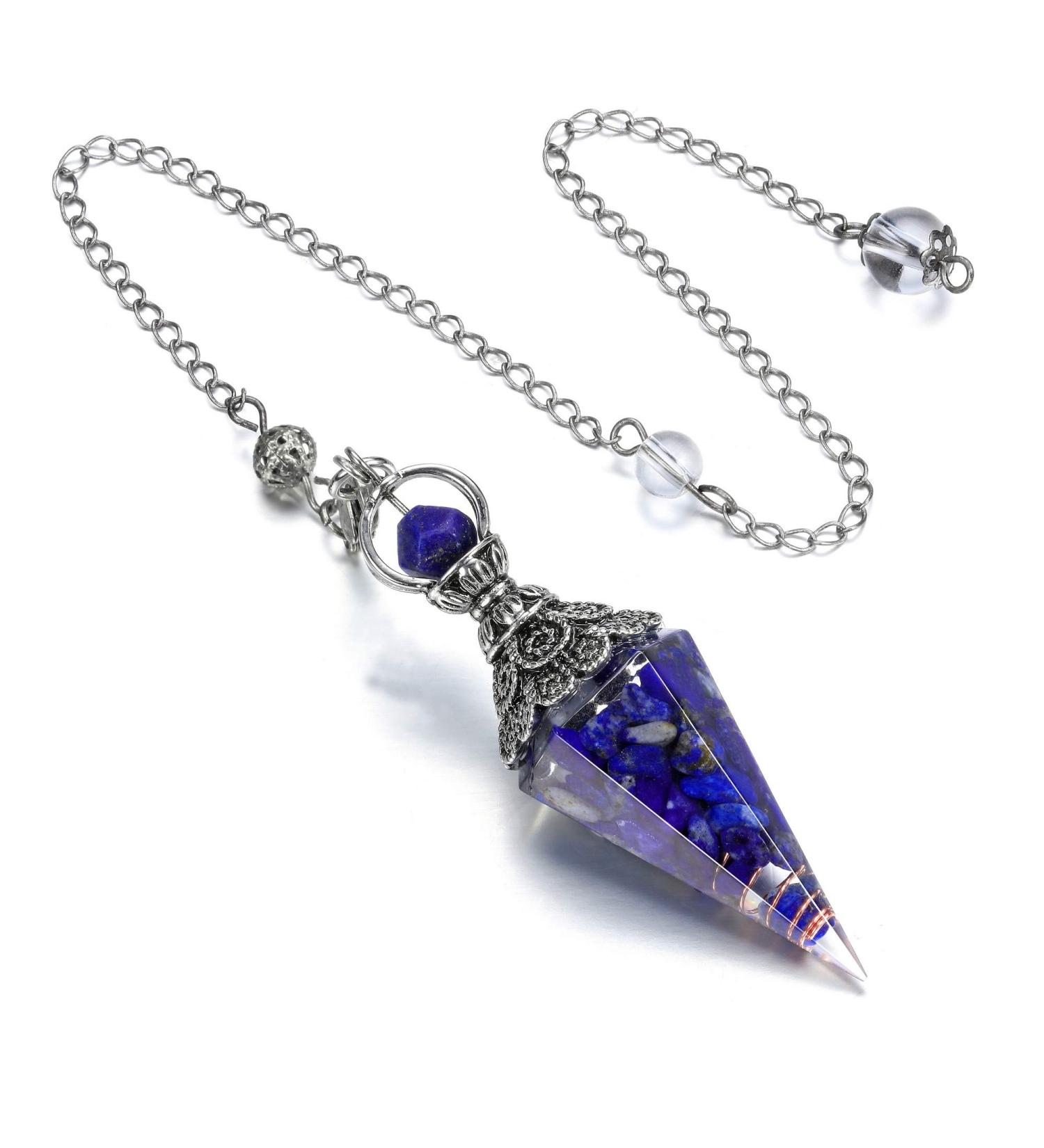 GEHECRST Natural Lapis Lazuli Healing Crystals Orgone Pendulum Reiki Gemstone Chips Dowsing Pendulum 6 Faceted Hexagonal Pointed Cone Resin Spiritual Pendant for Divination  Wicca  Energy Balancing - Buy Online on GoSupps.com