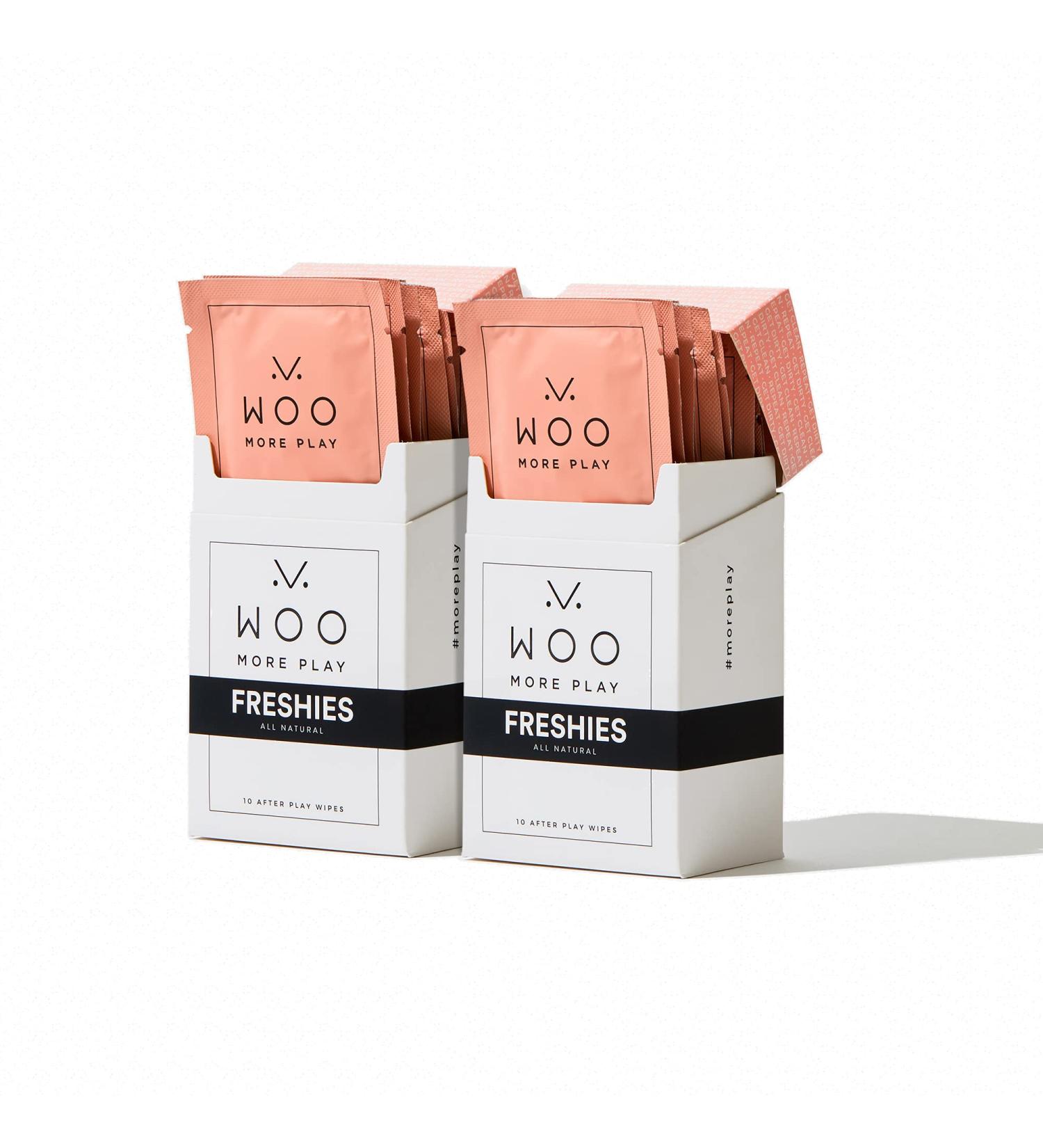 Woo More Play Freshies All-Natural Feminine Intimacy Towelette Wipes with Coconut Oil and Aloe Vera - Promotes Feminine Health, Alleviates Irritation - Vegan and Cruelty Free - 20ct (Pack of 2) - Buy Online on GoSupps.com