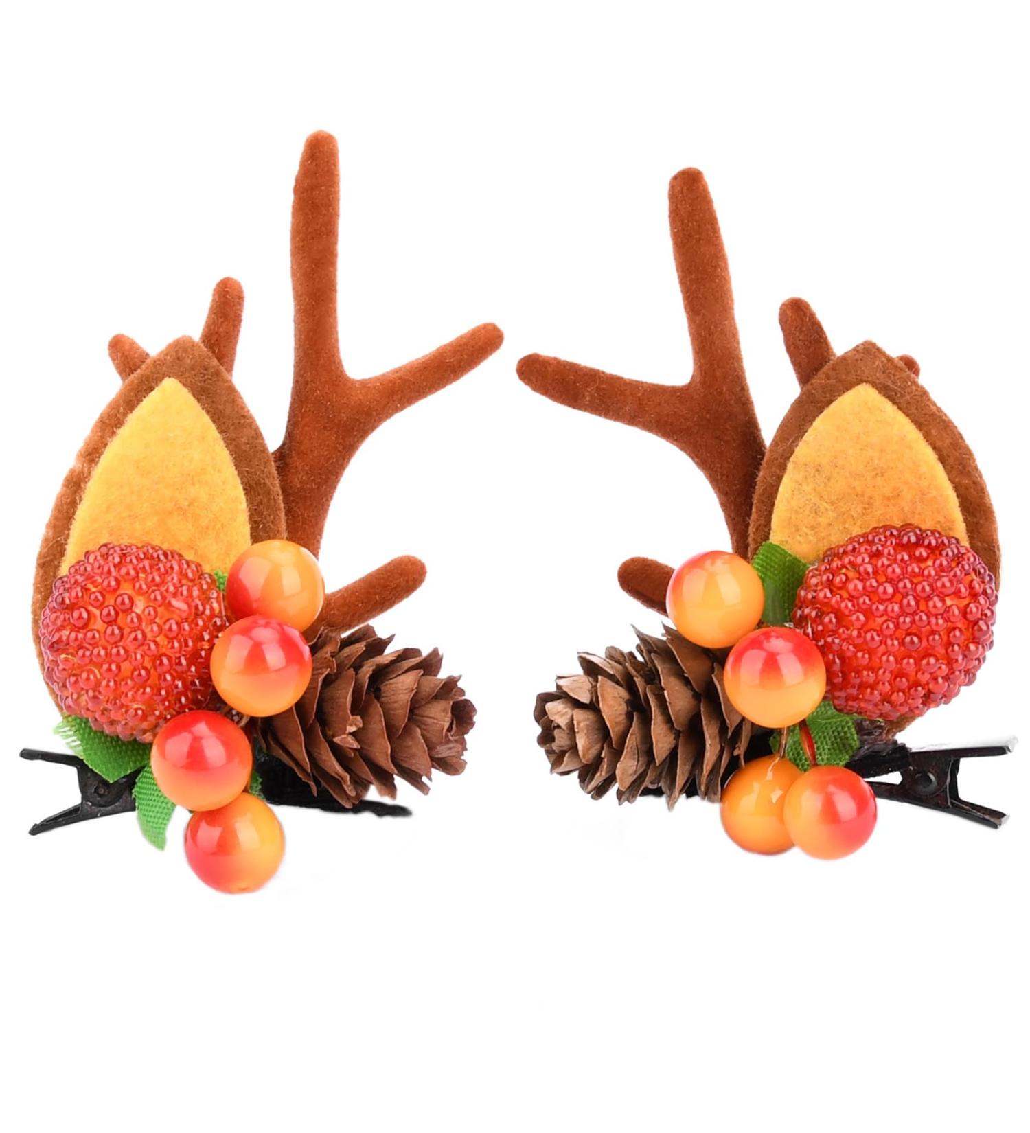 Gledola 2 Pairs Christmas Headdress Reindeer Antlers Headband Ears Hair Accessory Clips Hair Hoop for Girl Beauty (Litchi) - Buy Online on GoSupps.com