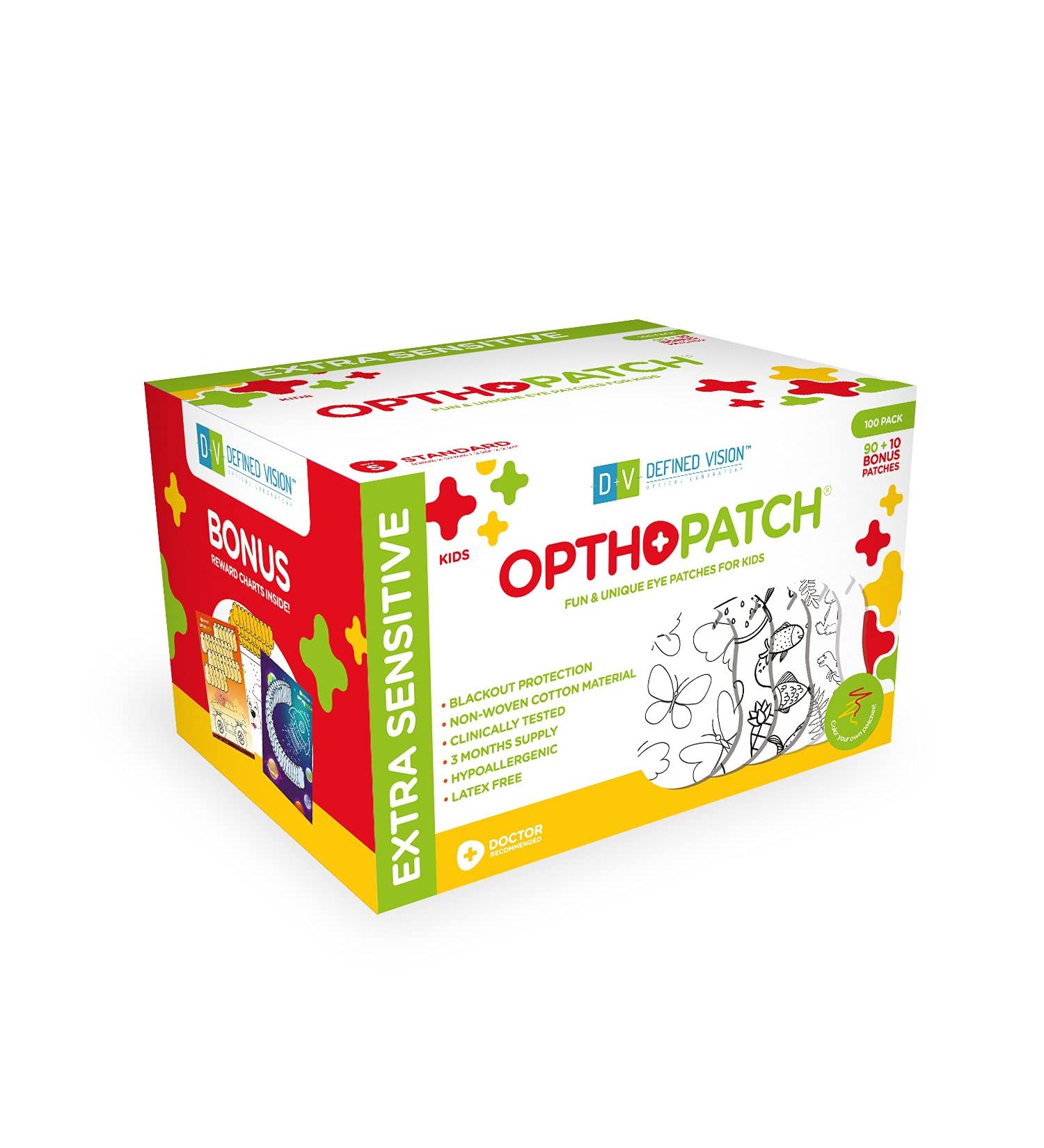 OPTHOPATCH Color Your Own Eye Patches for Kids | 100 Pack with Extra Sensitive Adhesive & 3 Reward Chart Posters - Ideal for International Shipping - Buy Online on GoSupps.com