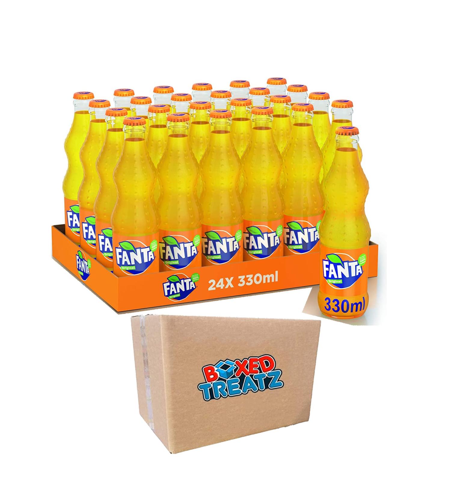 Fanta Orange Glass Bottles 24 x 330ml Sparkling Orange Fruit Drink With Sugar And Sweeteners Suitable For Vegetarians And Vegans Boxed Treatz - Buy Online on GoSupps.com