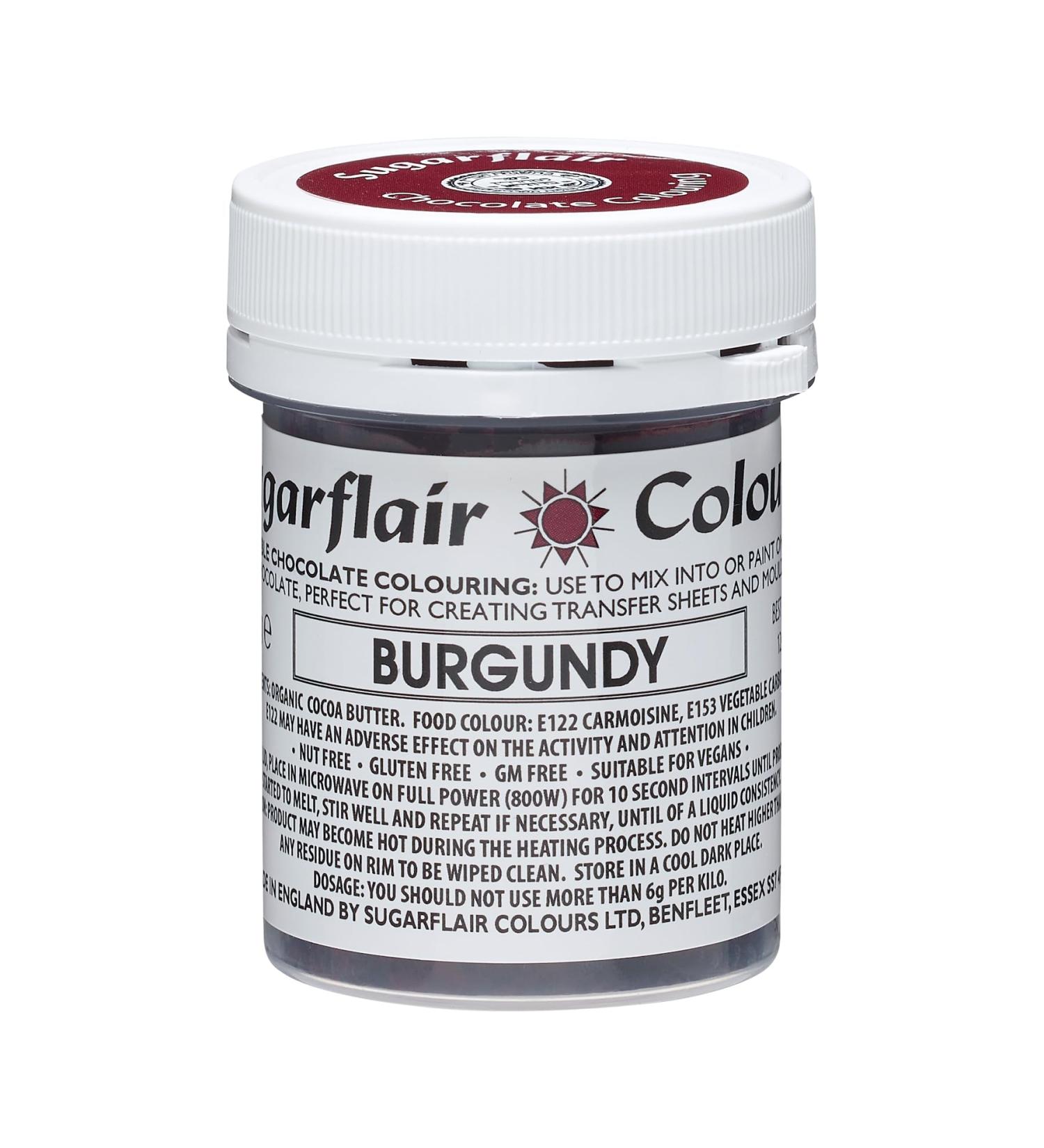 Sugarflair Burgundy Chocolate Colouring - Coloured Cocoa Butter for Adding Colour to Chocolate or Painting Directly Onto Chocolate Transfer Sheets or Moulds - 35g