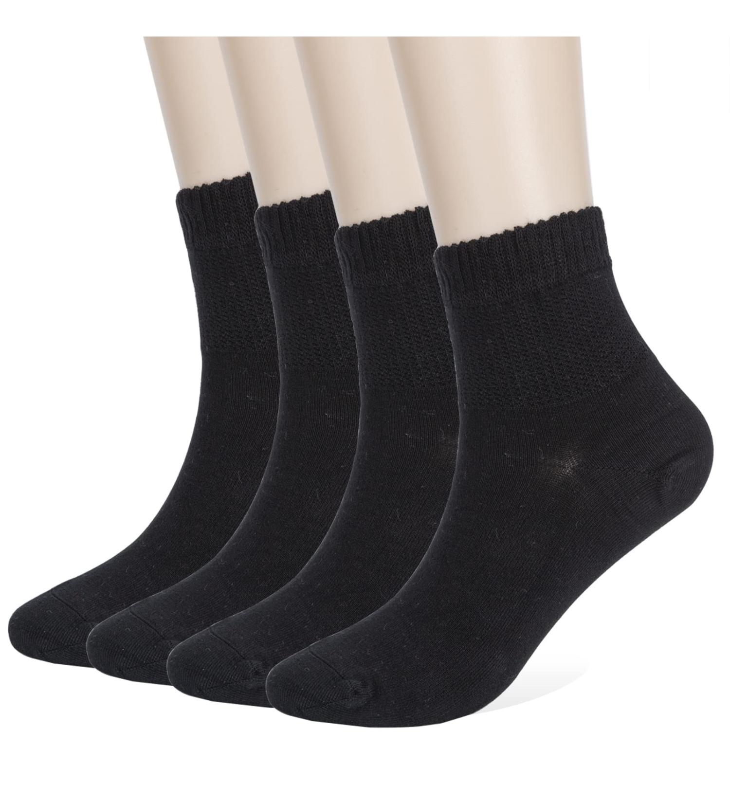Athlemo Diabetic Ankle Socks 9-11 - 4 Pairs Bamboo Non-Binding Wide Thin Seamless Toe Black - Buy Online on GoSupps.com
