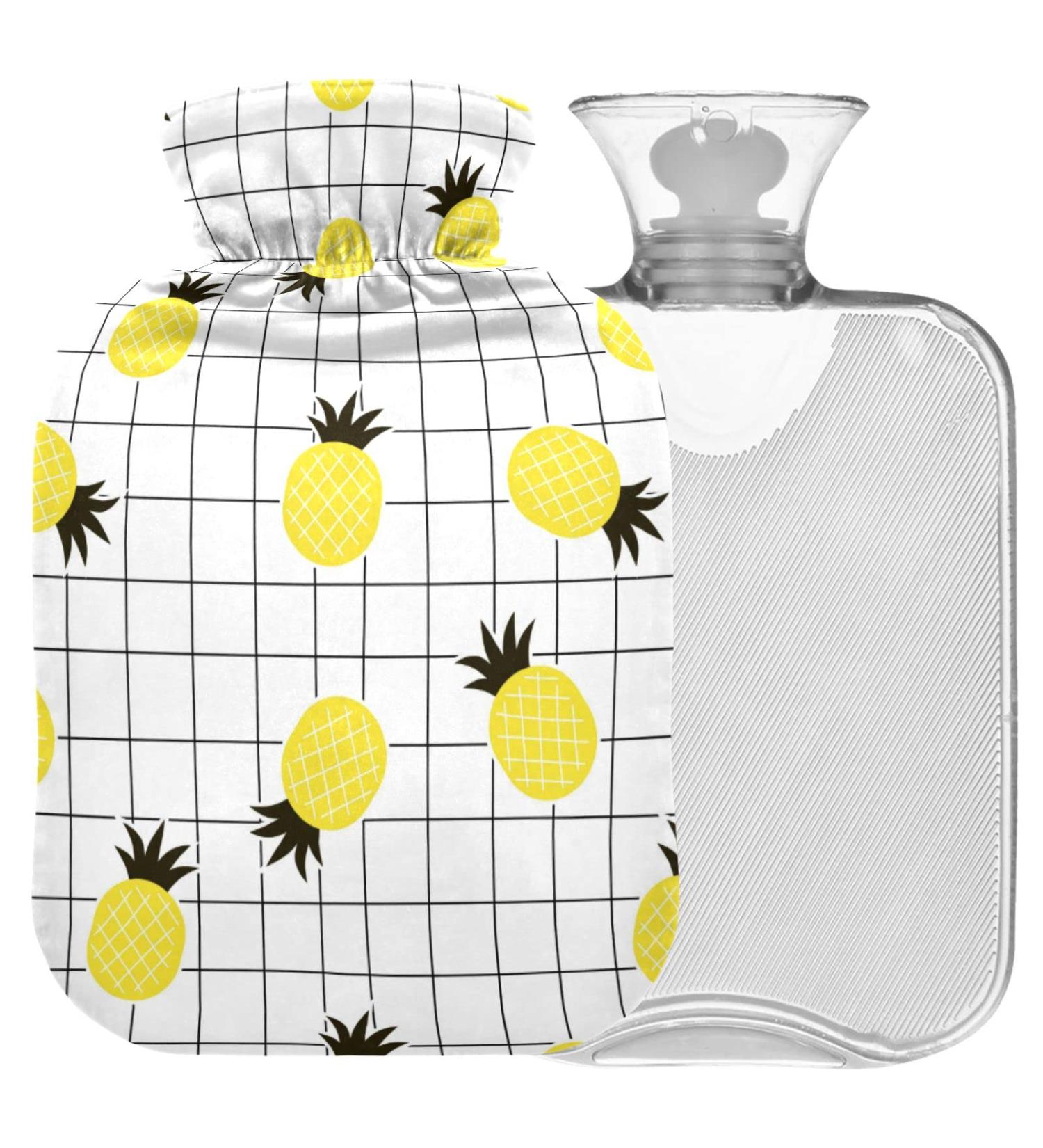 Naanle Checked Pineapple Heat Bottle | 1L Transparent Hot Water Bottle for Bed & Hand Warmth | Pain Relief & Cold Therapy - Buy Online on GoSupps.com