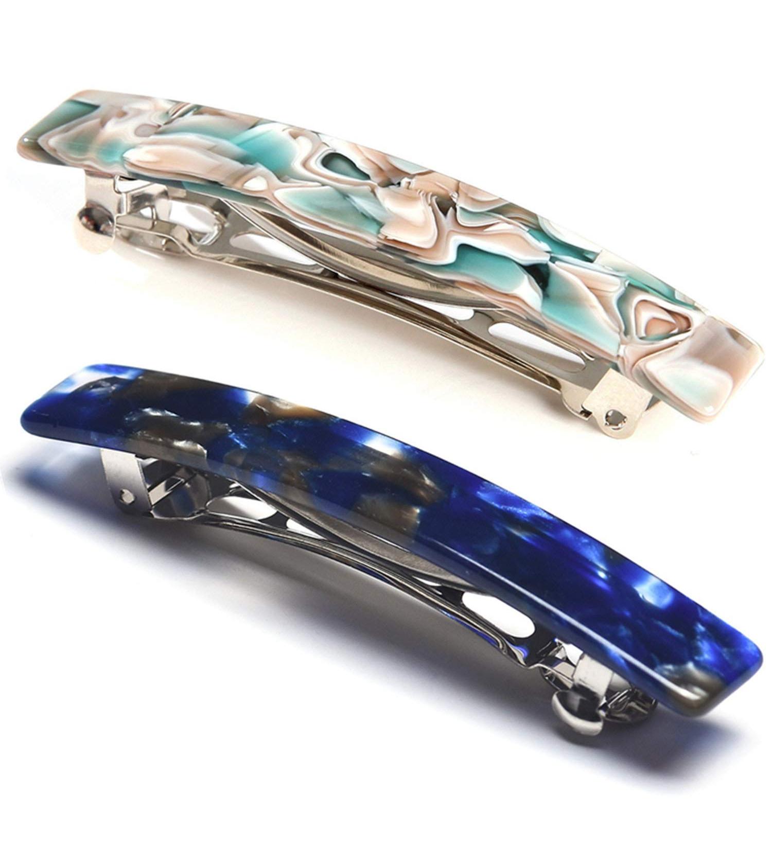 French Design Hair Barrette Set - 2PCS Tortoise Shell Celluloid Rectangle Clips for Women - Buy Online on GoSupps.com