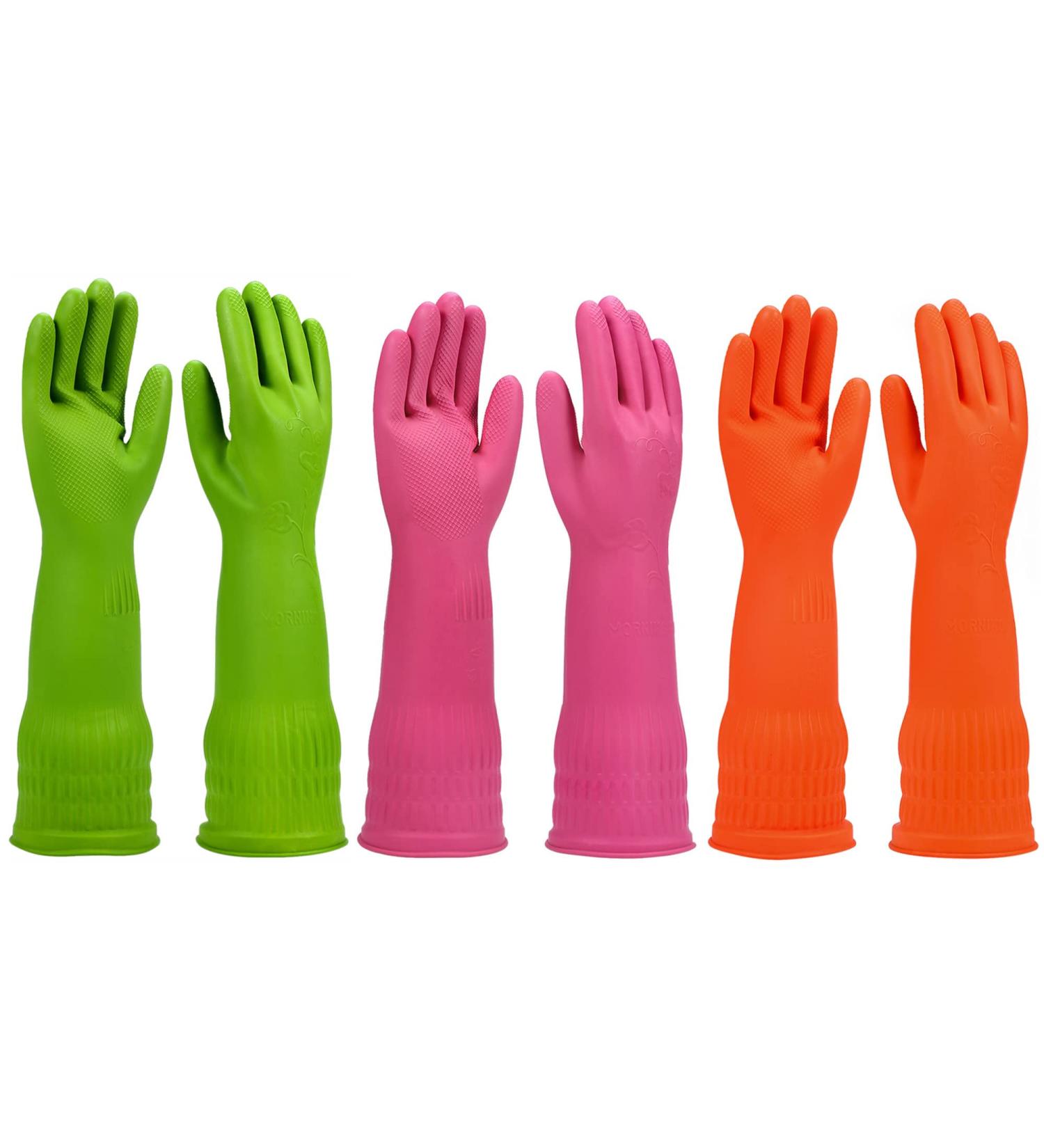 Buy Wekiwgot Long Rubber Gloves - 3 Pairs Reusable & Waterproof Non-Slip Handle for Kitchen Cleaning - Ideal for Household Use - Buy Online on GoSupps.com