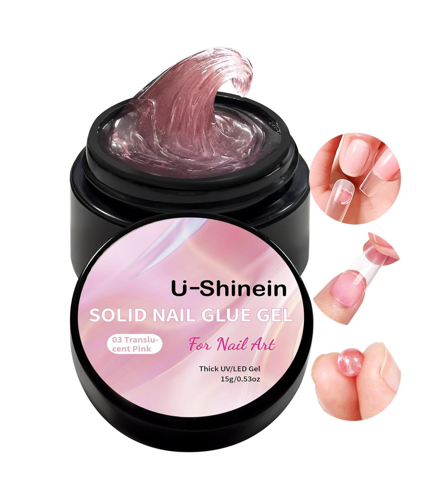 U-shinein 15ml Solid Nail Glue Gel Translucent Pink 1pcs for Acrylic & Press-On Nails | Best Manicure Adhesive - Buy Online on GoSupps.com