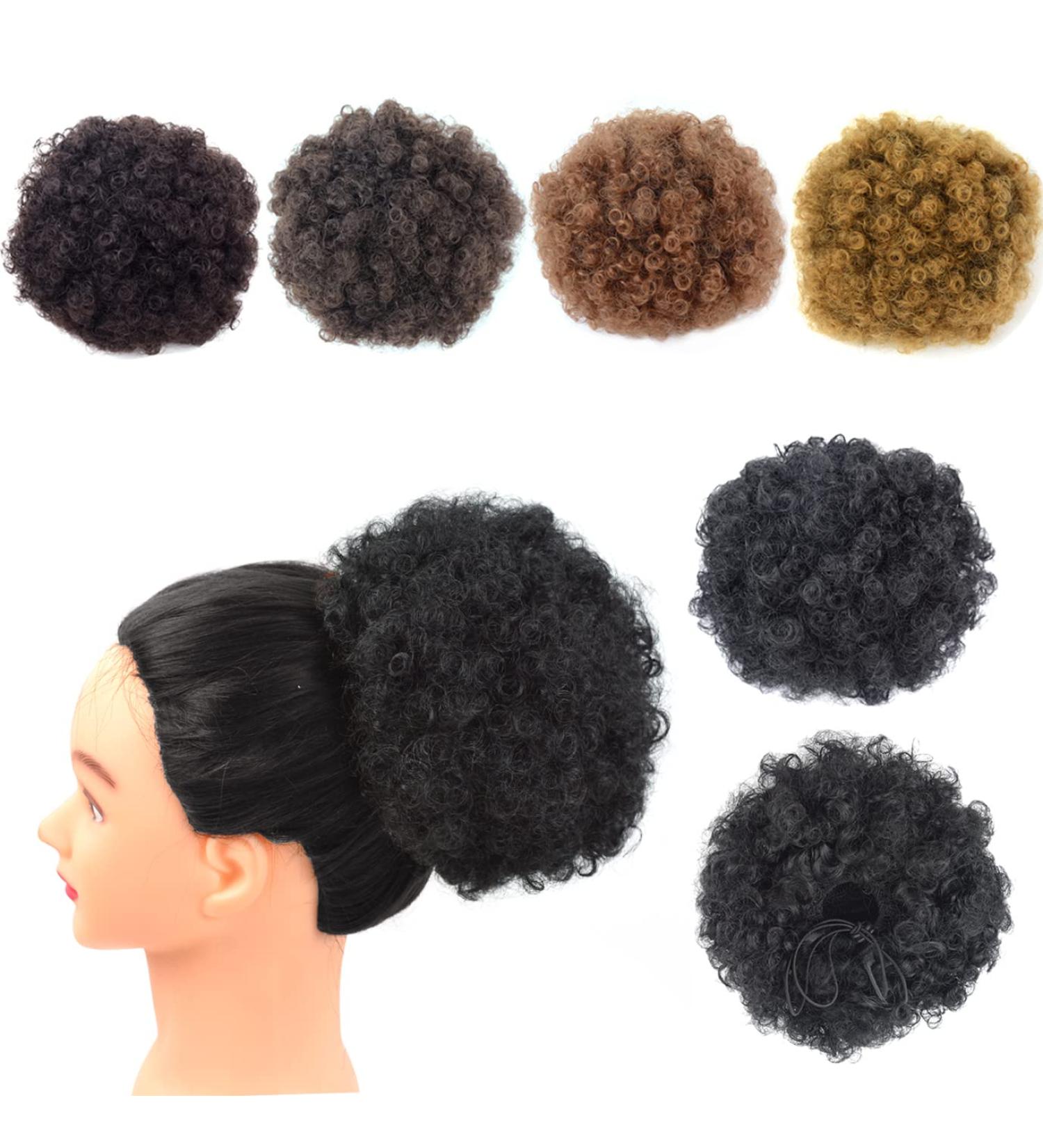 Medium 1B# Afro Puff Drawstring Ponytail Extension - Short Synthetic Kinky Curly Hairpiece for Natural Hair - Buy Online on GoSupps.com