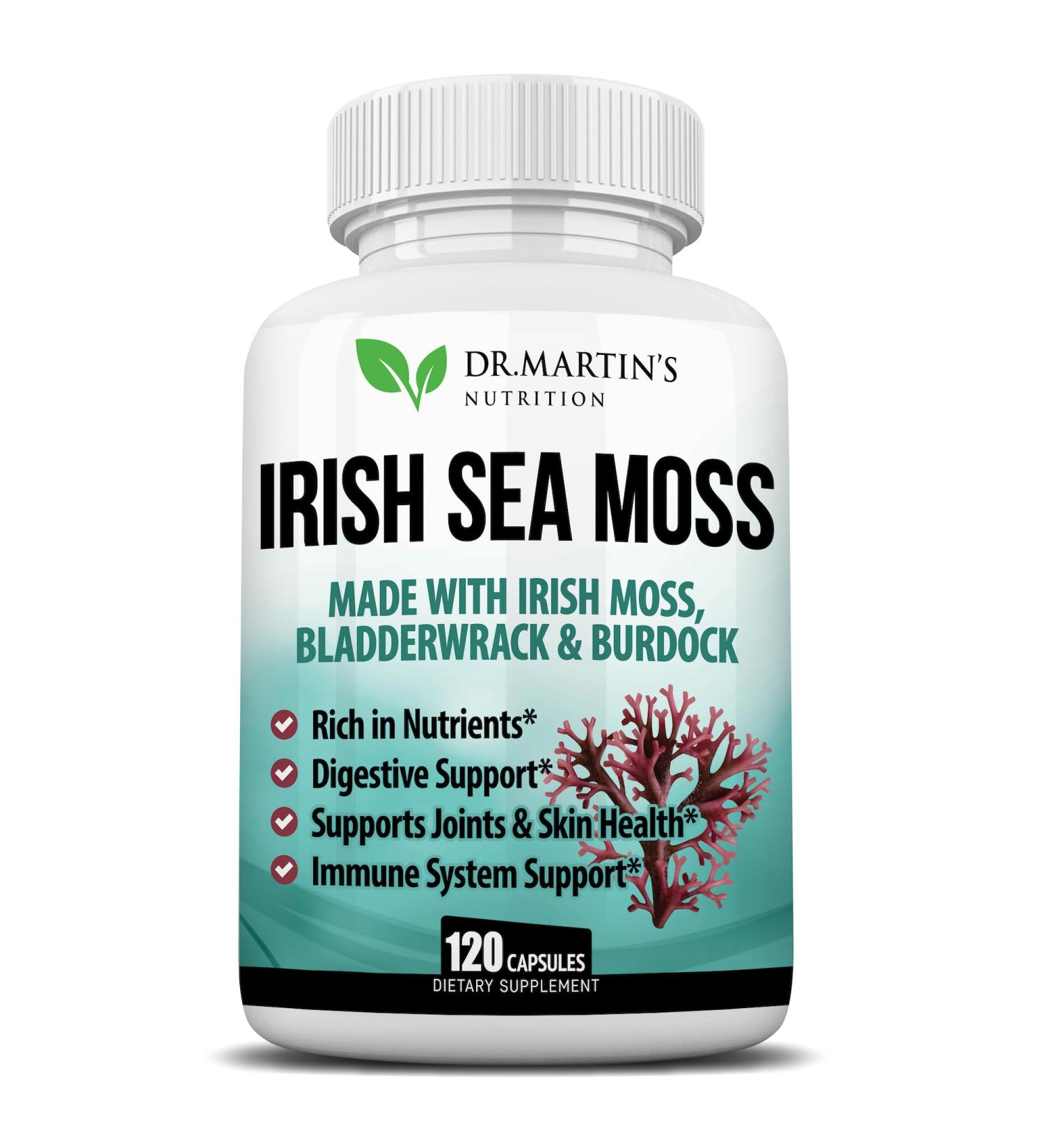 2625mg Irish Sea Moss Supplement 120 Capsules | SeaMoss Bladderwrack Burdock Root Capsules | Contain 92 Vitamins & Minerals For Immunity Gut Joint & Skin Health | Support Thyroid Energy & Digestion - Buy Online on GoSupps.com
